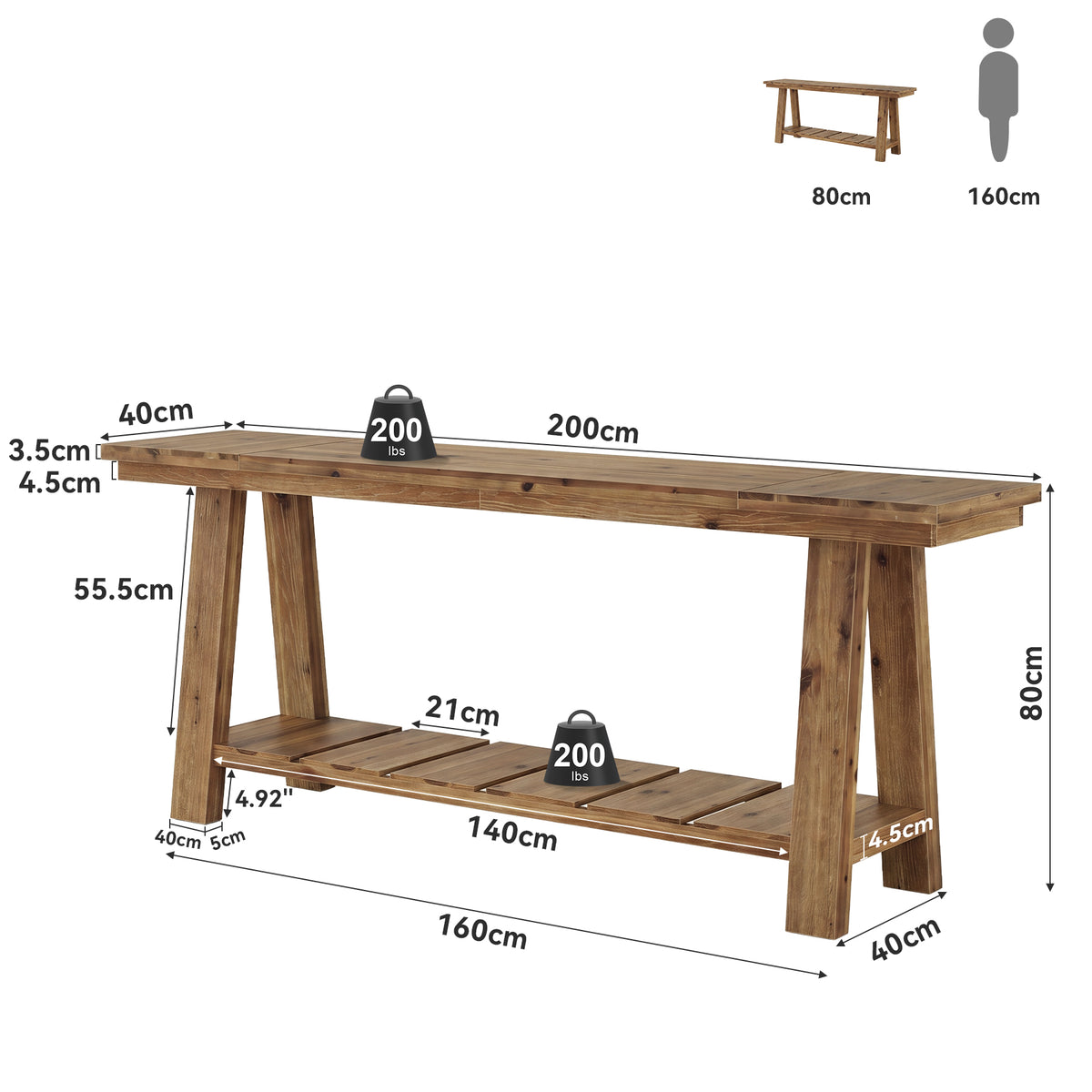 Tribesigns Consolle Stretta in Legno Massello con Base a Cavalletto, 200 cm, per Ingresso