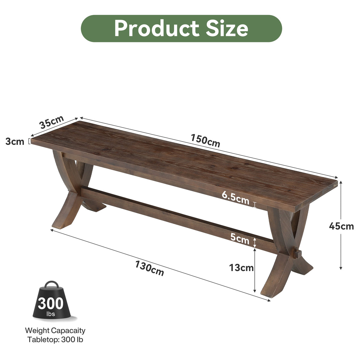 Panca Country in Legno Massello con Gambe a X, 150 cm, per Ingresso e Corridoio