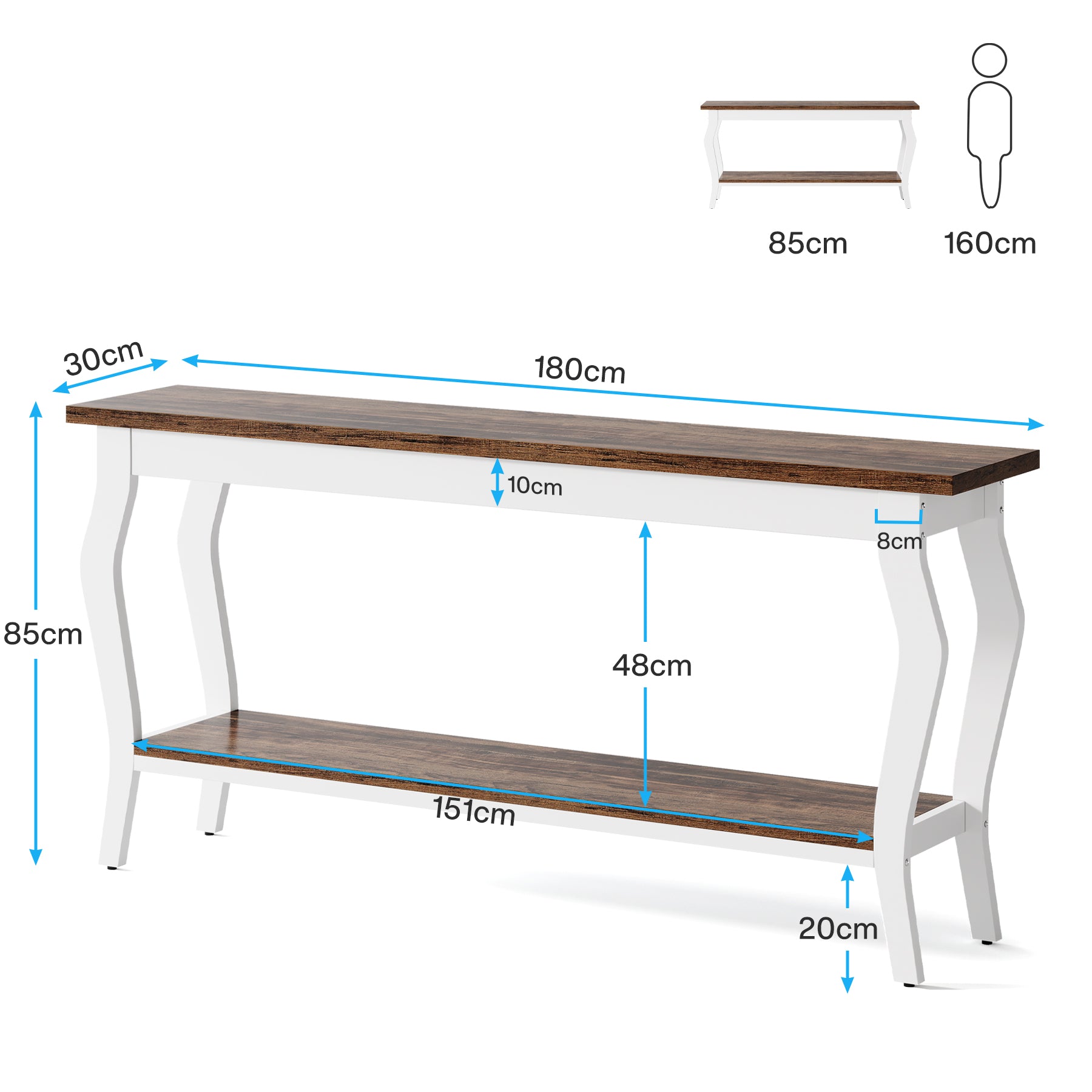Tribesigns Consolle lunga 179 cm, tavolino vintage a 2 ripiani da posizionare dietro il divano