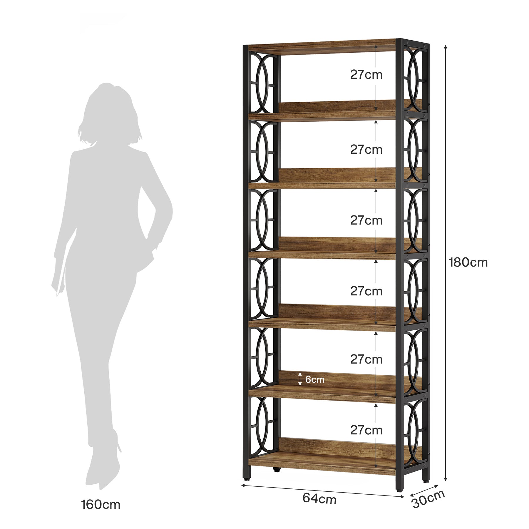 Tribesigns 180 cm Libreria, Espositore con ripiano portaoggetti a 6 ripiani