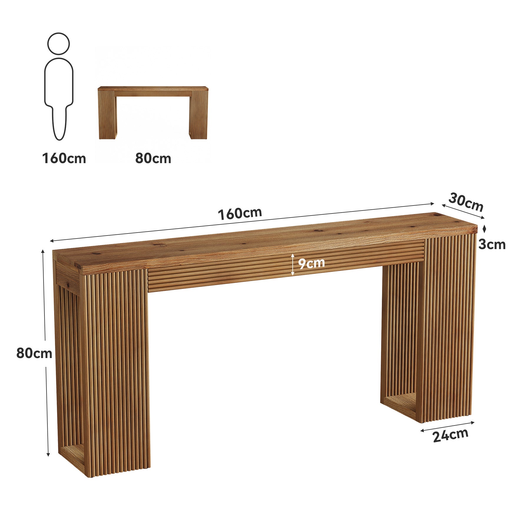 Tribesigns Tavolo consolle lungo 160 cm, tavolino da divano stretto in legno massello