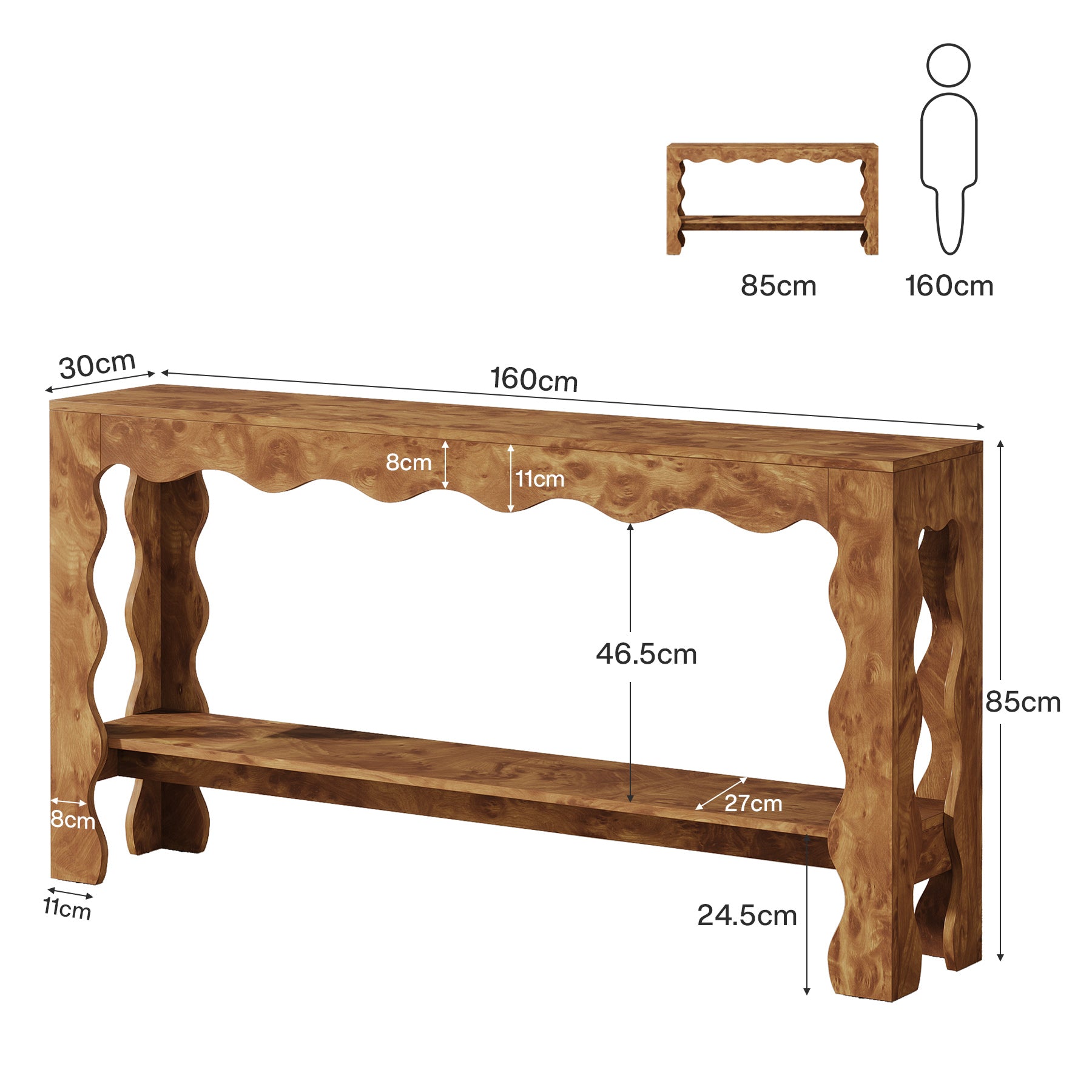Tribesigns Consolle da 160 cm, tavolo da ingresso stretto a 2 ripiani con gambe smerlate
