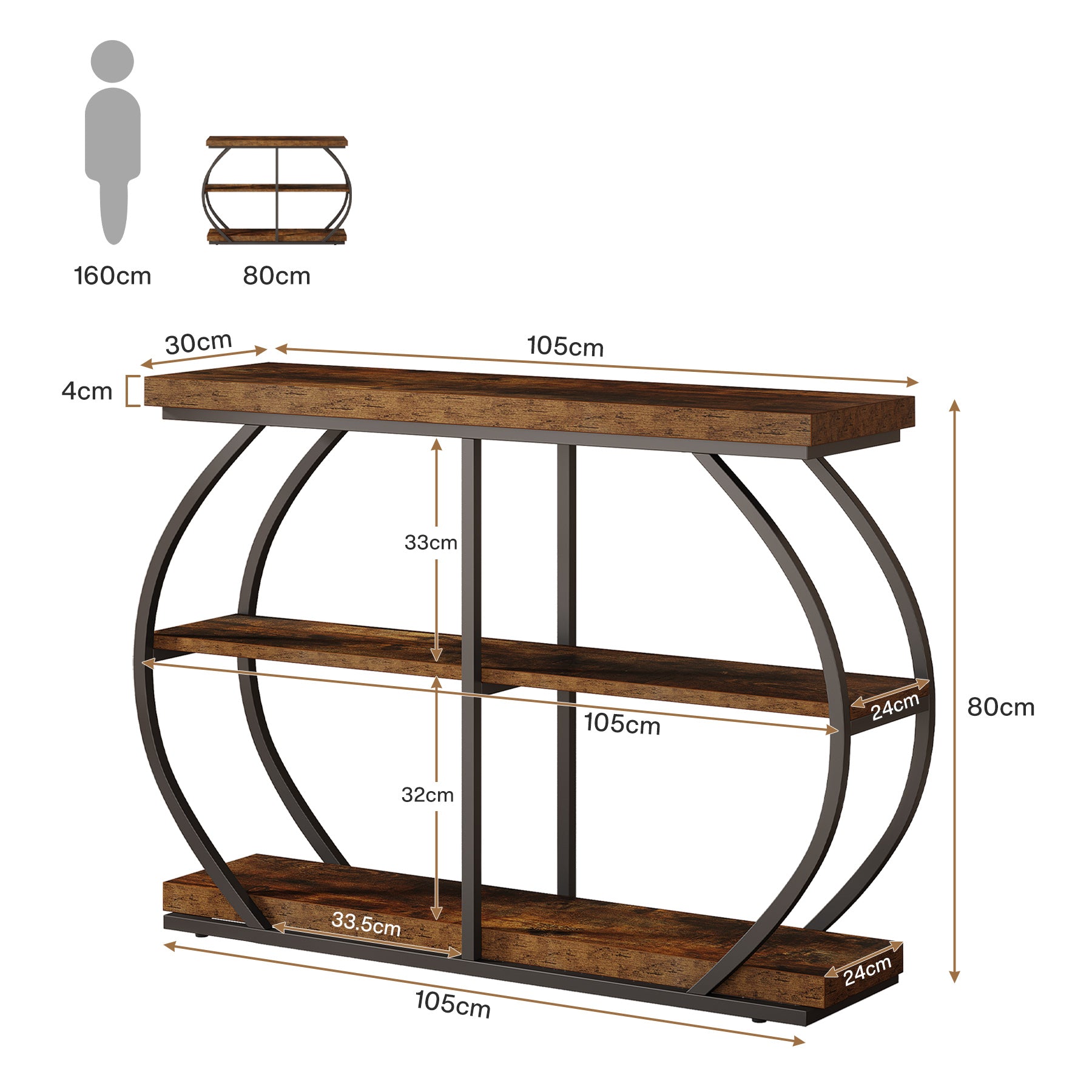Tribesigns 105 cm tavolo consolle, tavolo d'ingresso a 3 livelli con struttura ad arco