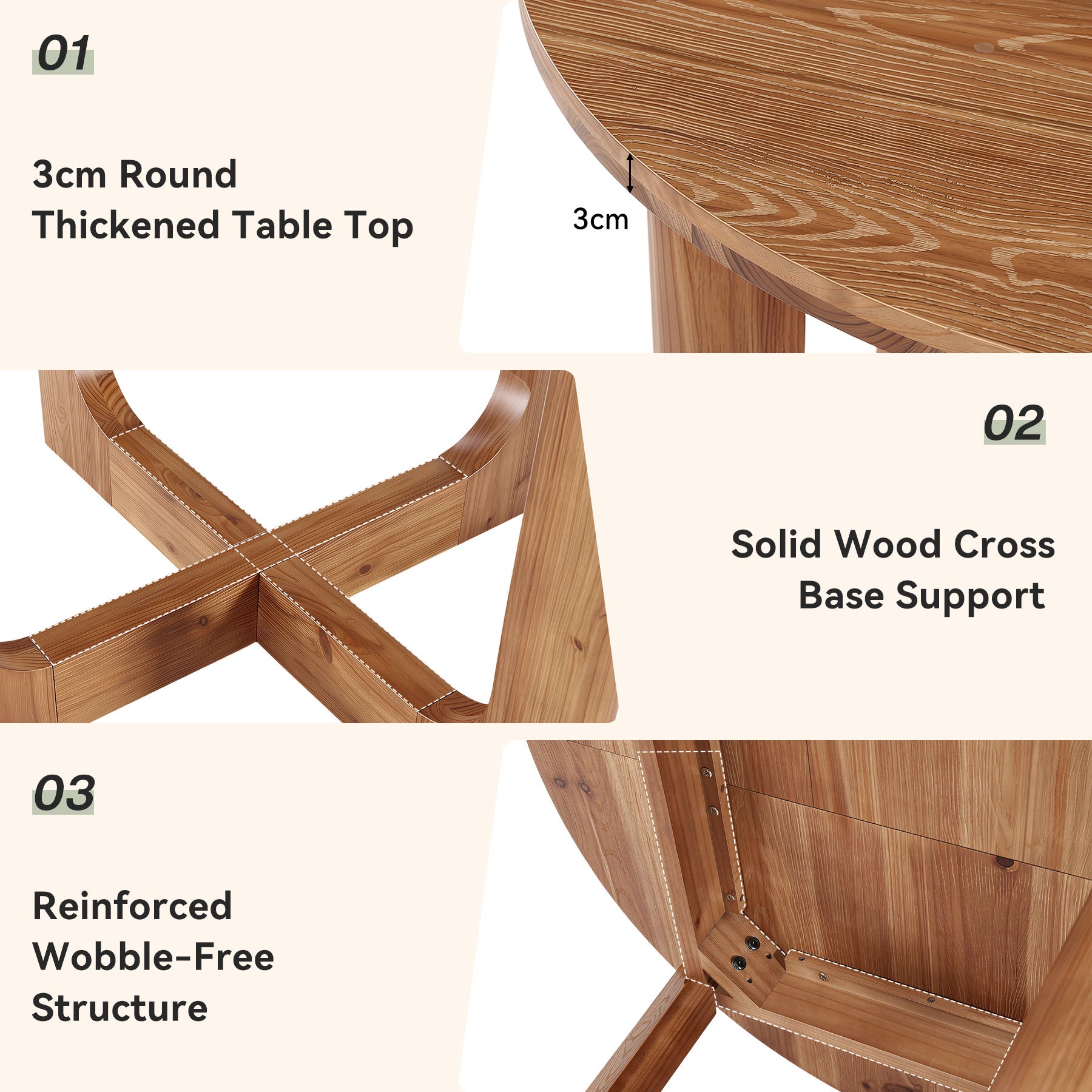 Tribesigns Tavolo da Pranzo Rotondo Country in Legno Massello con Gambe a X, Ø 100 cm, per 2-4 Persone