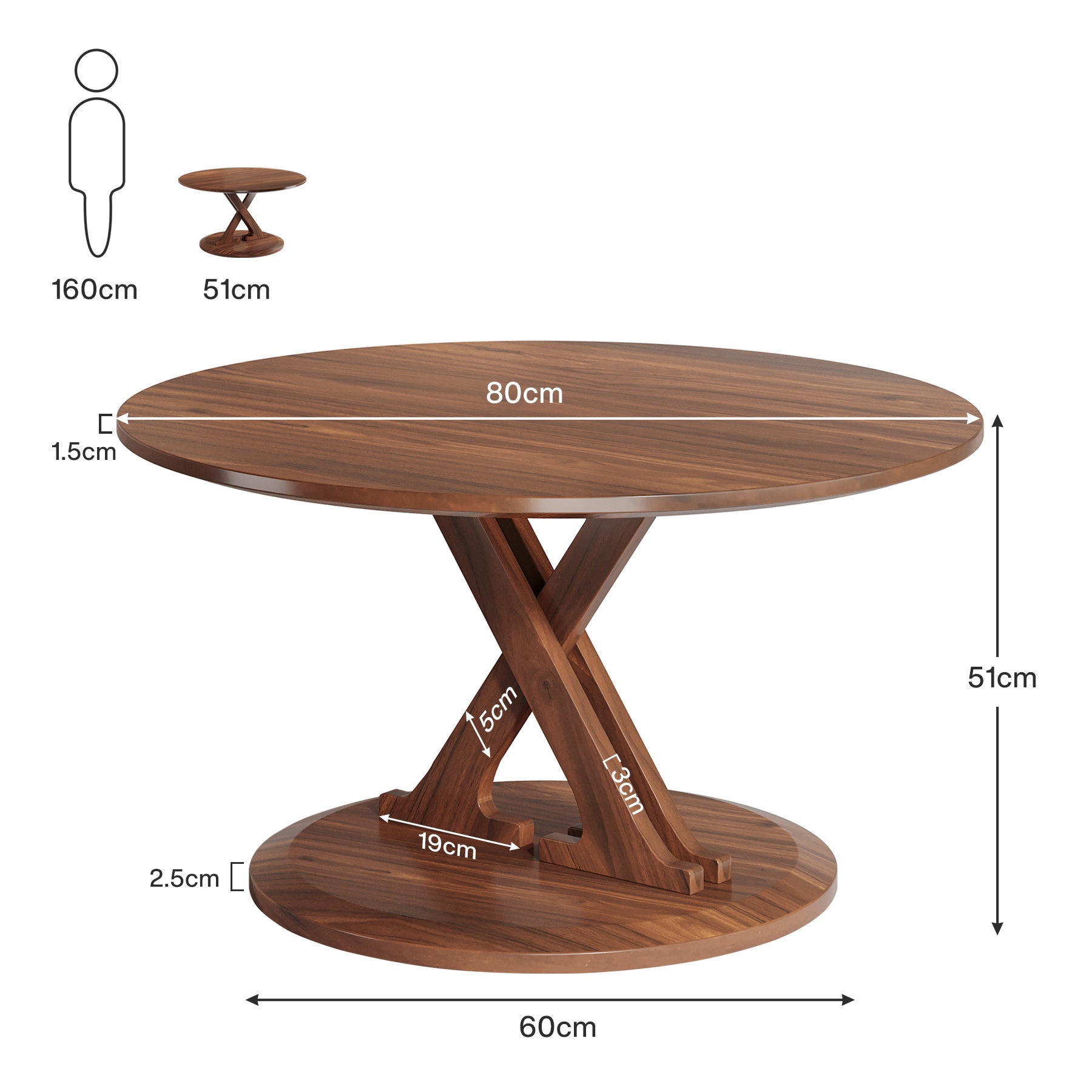 Tribesigns Tavolino Rotondo da 80 cm, Moderno Tavolino da Salotto con Base a Forma di X