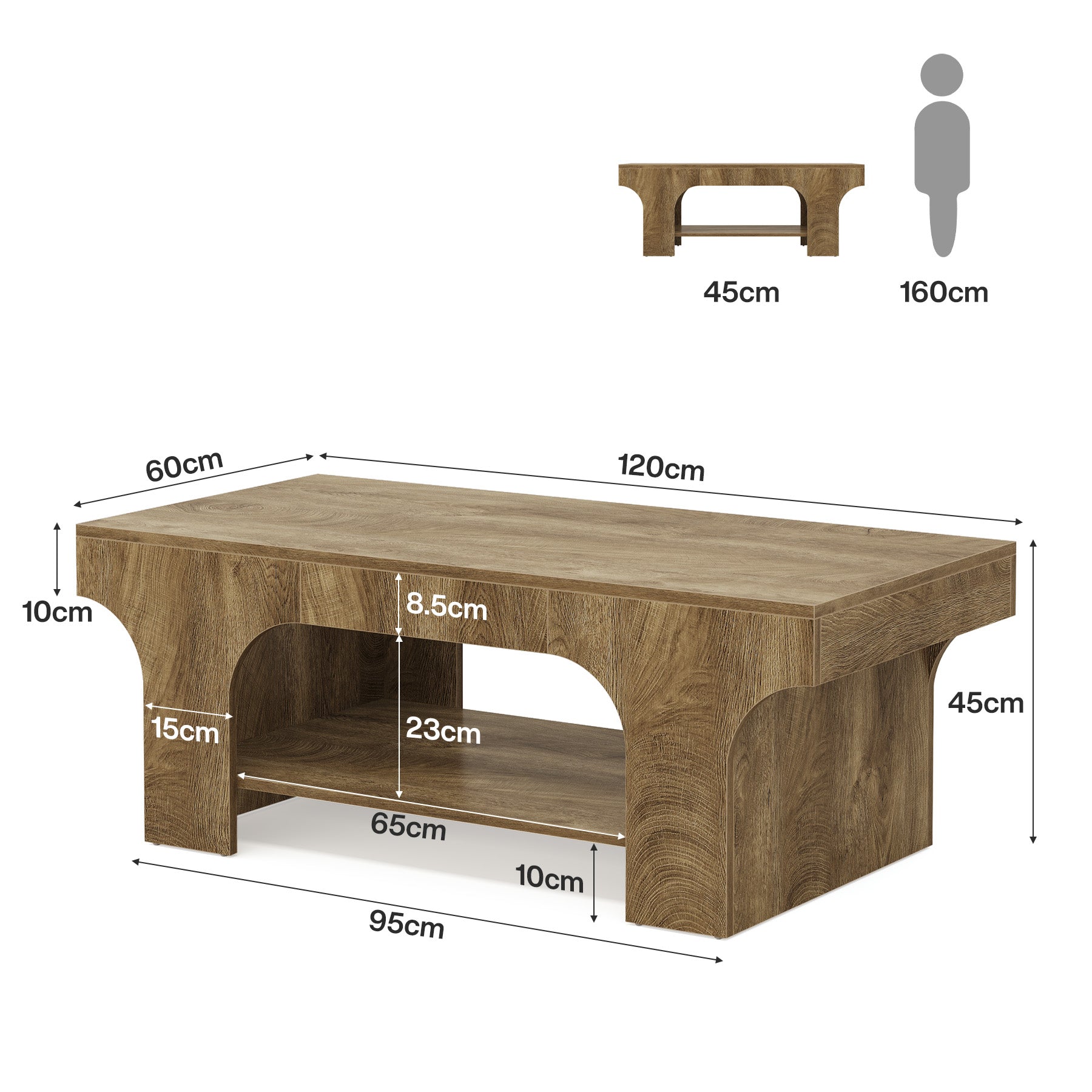 Tribesigns Tavolino da salotto da 120cm, Tavolo da Tè Rettangolare in Legno a 2 Ripiani
