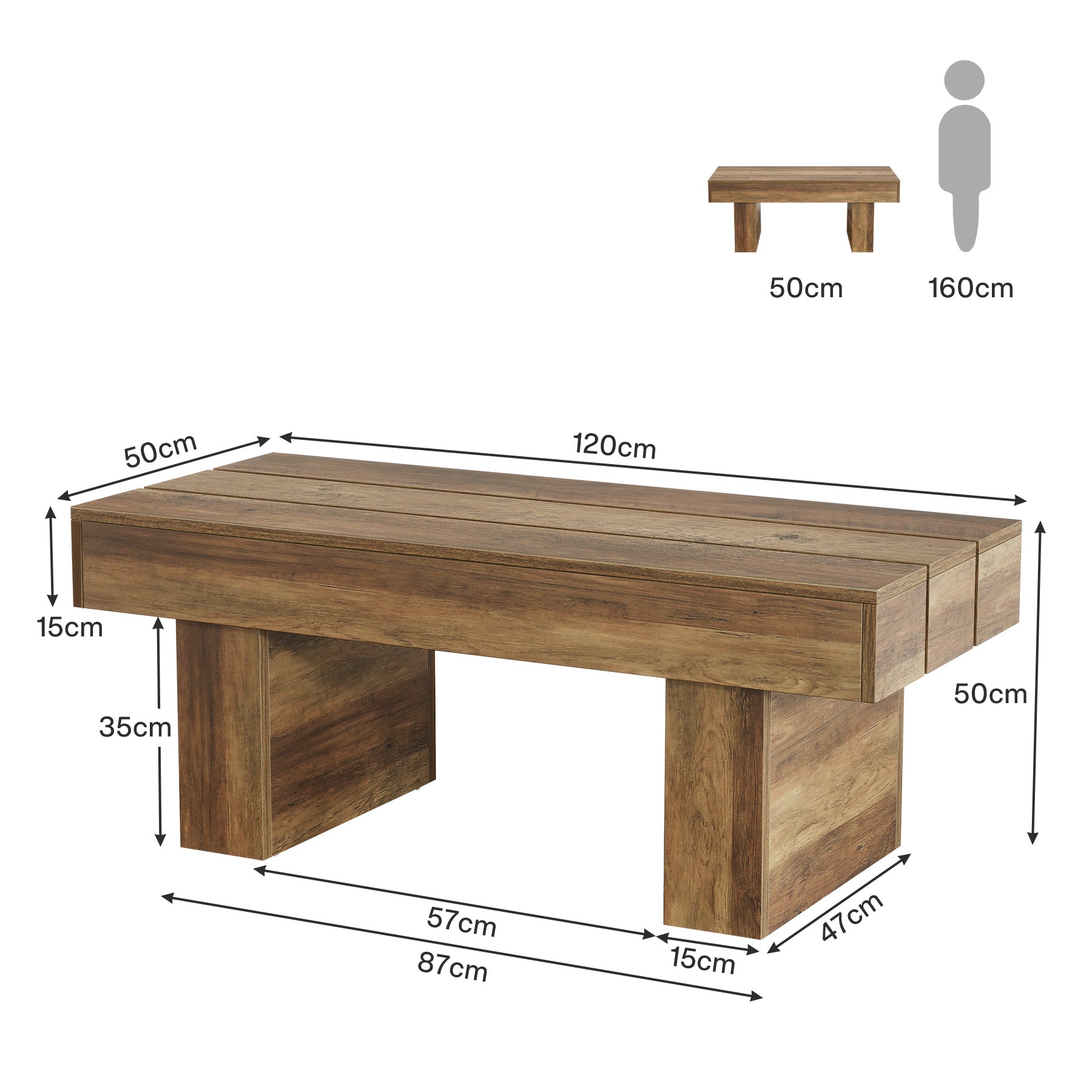 Tribesigns Tavolino da caffè, 80 cm tavolo da cocktail rustico con base spessa