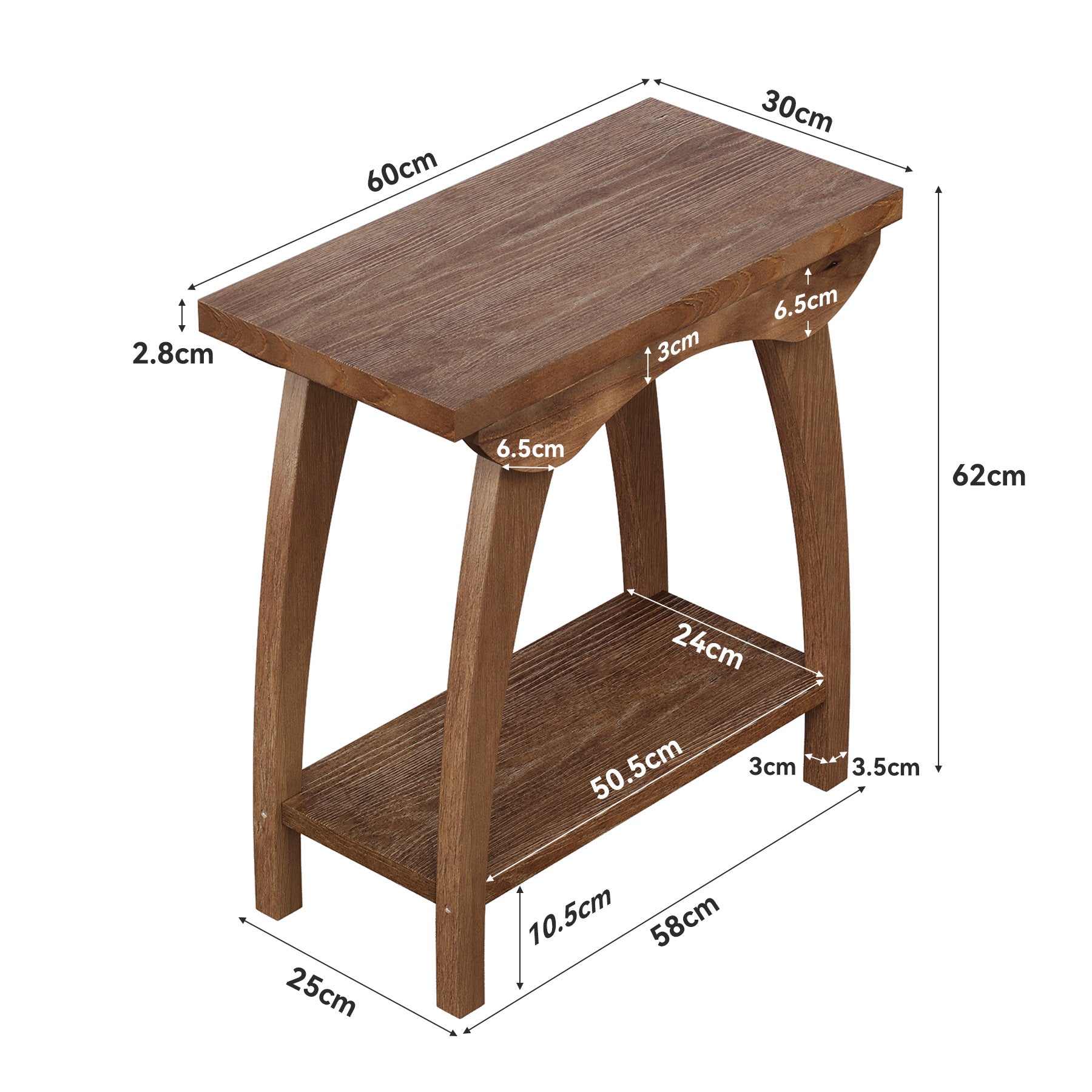 Tribesigns Tavolino Rustico in Legno Massello a 2 Ripiani, 60 x 30 x 62 cm, per Soggiorno e Camera da Letto