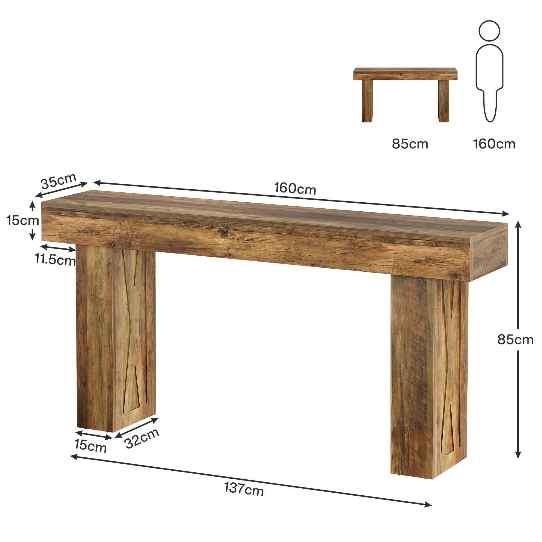 Tribesigns 160 cm Tavolo consolle, tavolo da ingresso con gambe spesse