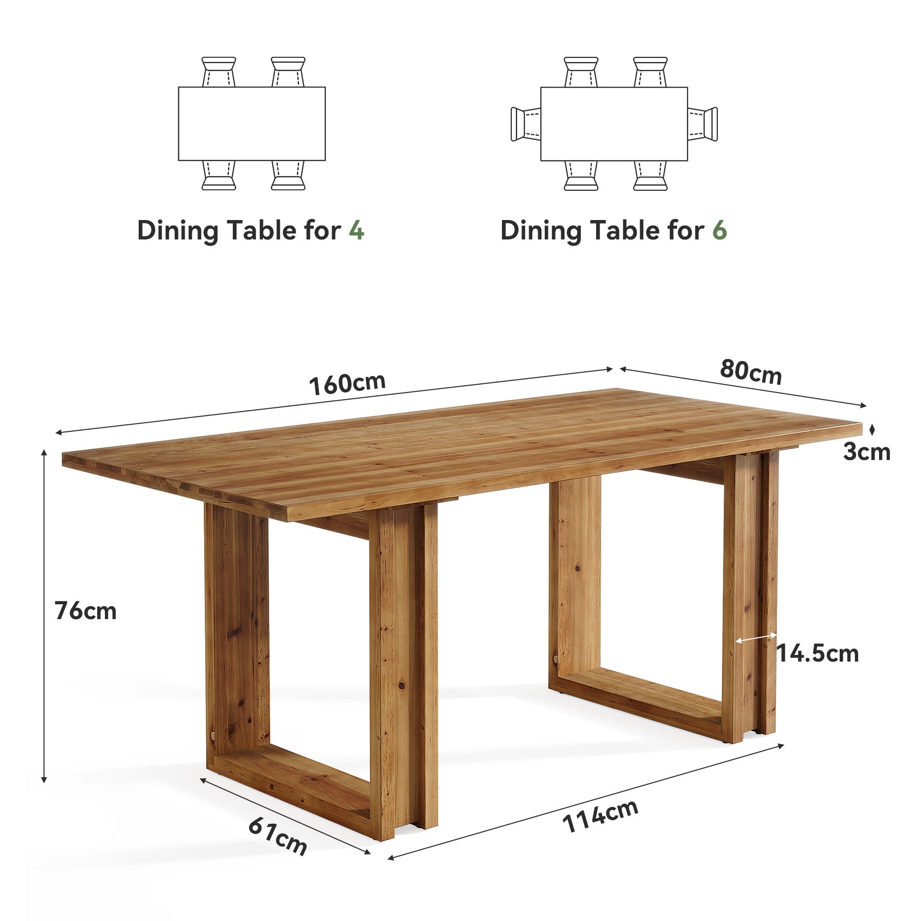 Tribesigns Tavolo da pranzo in legno massello da 160 cm, tavolo da cucina rettangolare per 4-6 persone