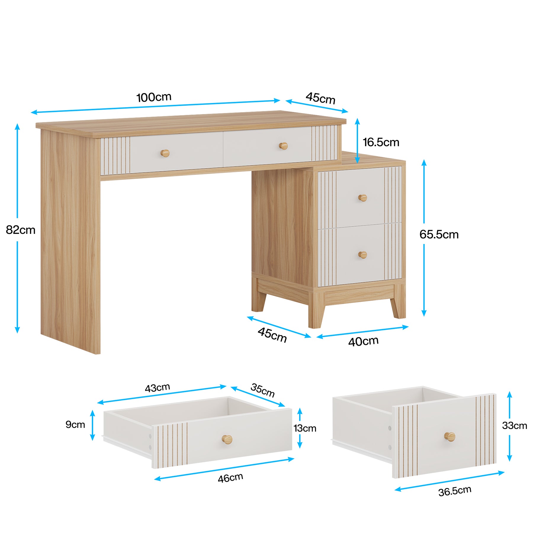 Tribesigns Tavolo da toeletta, 130 cm tavolo da trucco con 4 cassetti