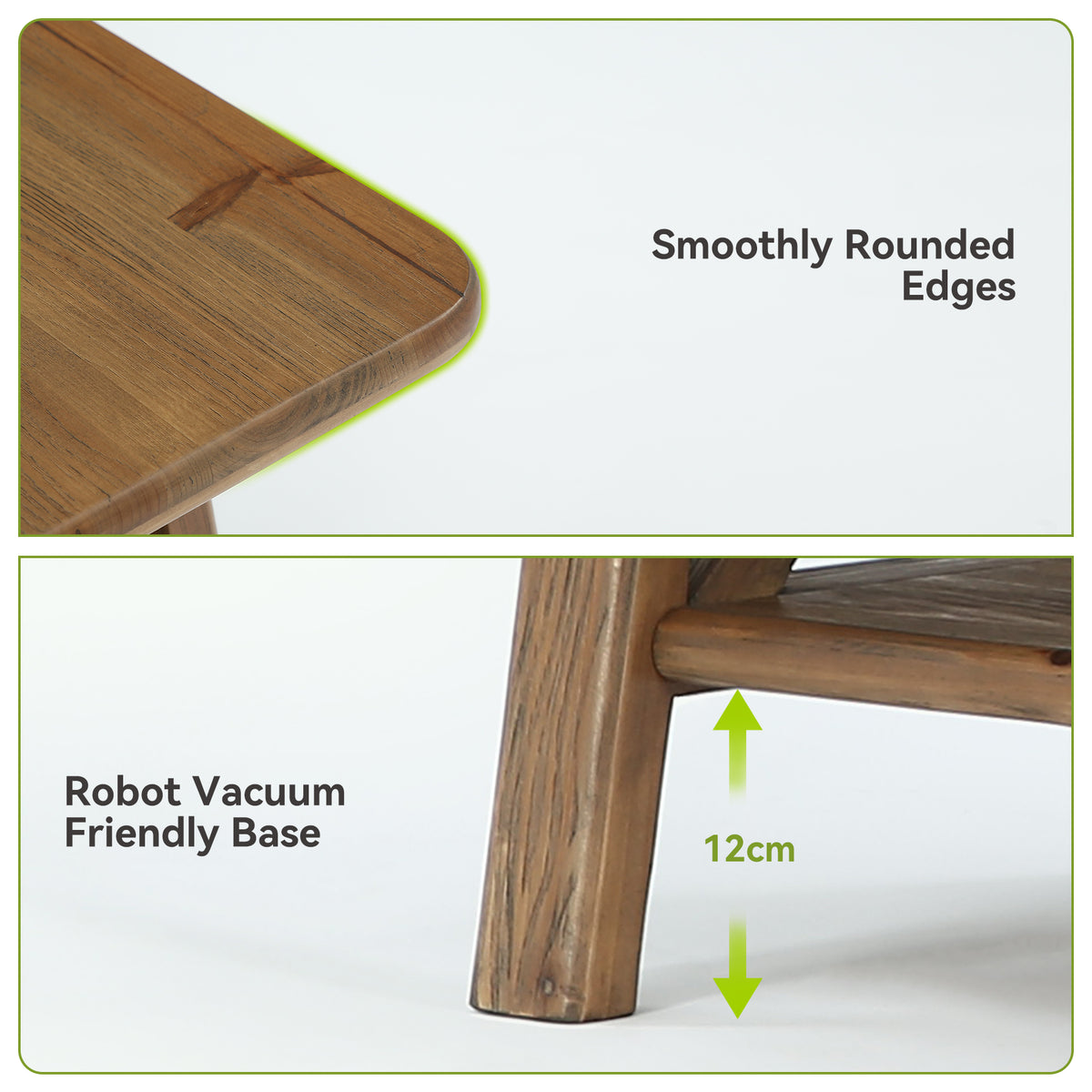 Tavolino da Salotto Rettangolare Country in Legno Massello con Ripiano, 120 cm, per Soggiorno