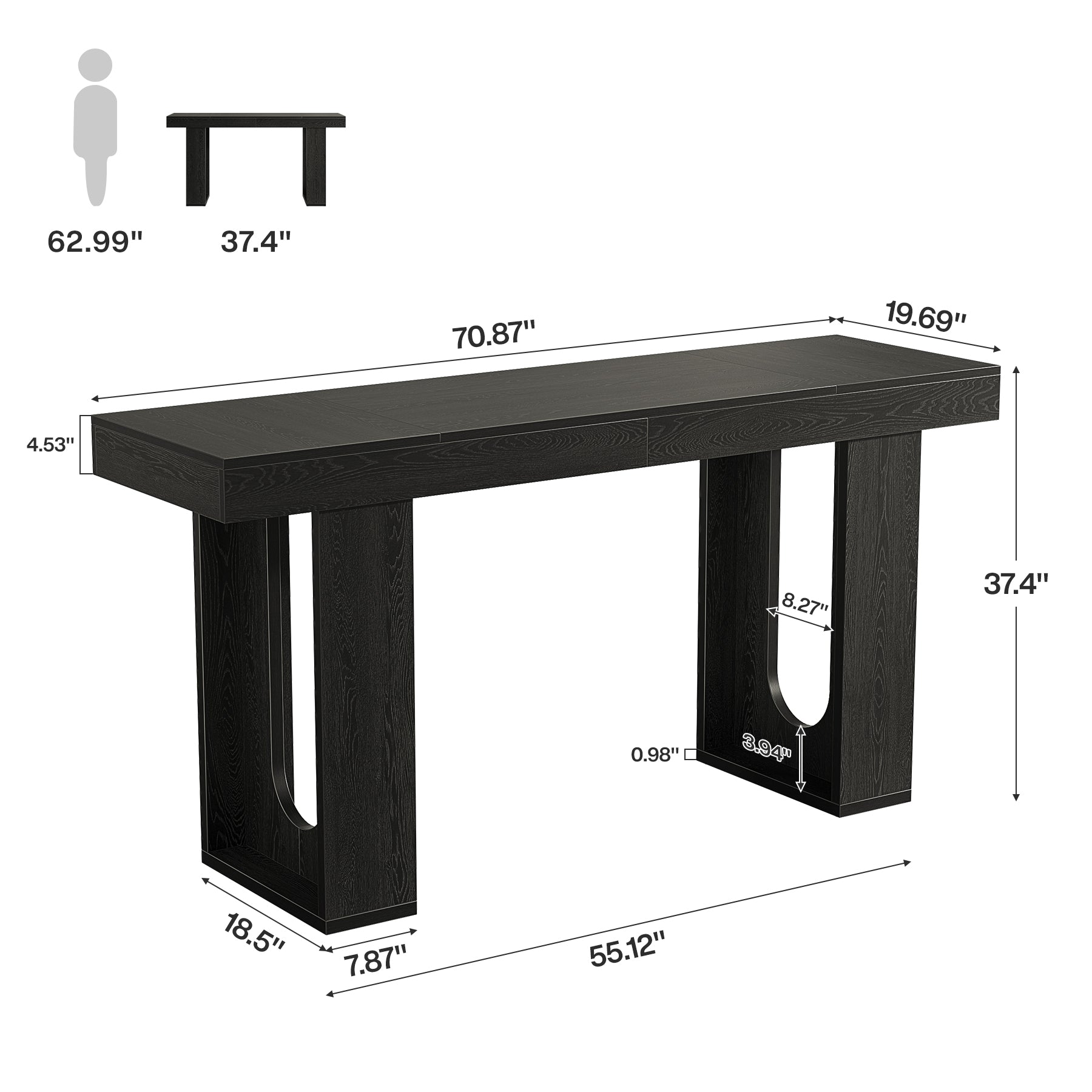 Tribesigns Tavolo Bar Rettangolare con Gambe Robuste, 180 x 50 x 85 cm, per Cucina