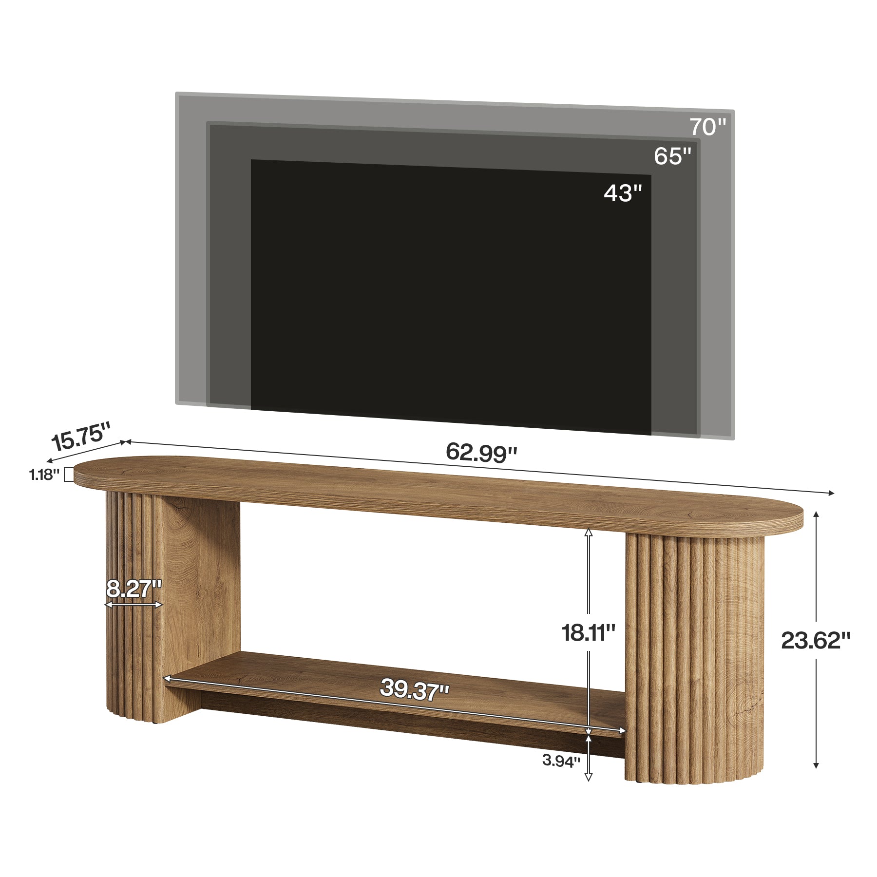 Tribesigns Mobile TV da 160 cm con design a coste, mobile multimediale rustico per soggiorno