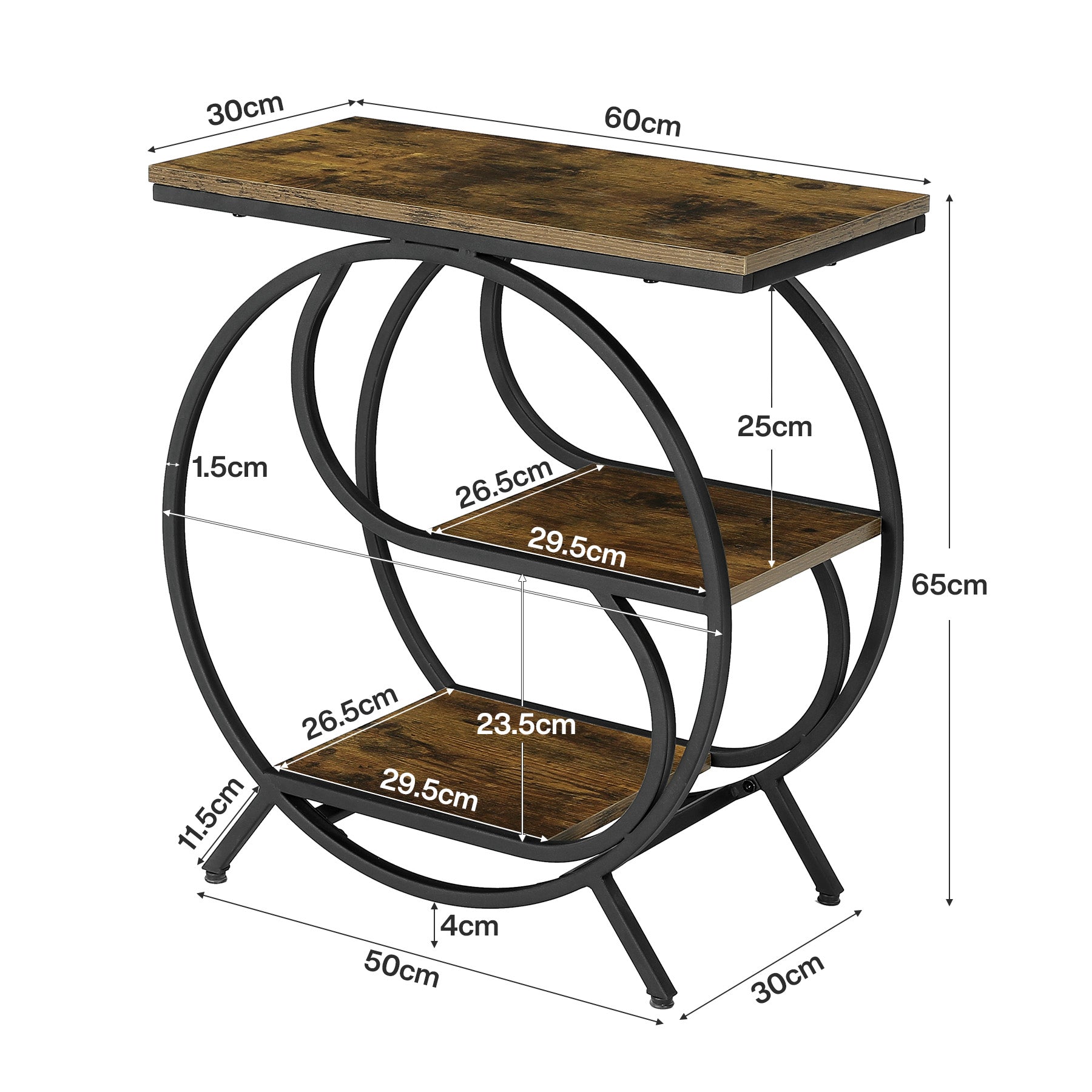 Tribesigns Tavolino laterale industriale da 60 cm, tavolino rettangolare a 3 ripiani dal design unico