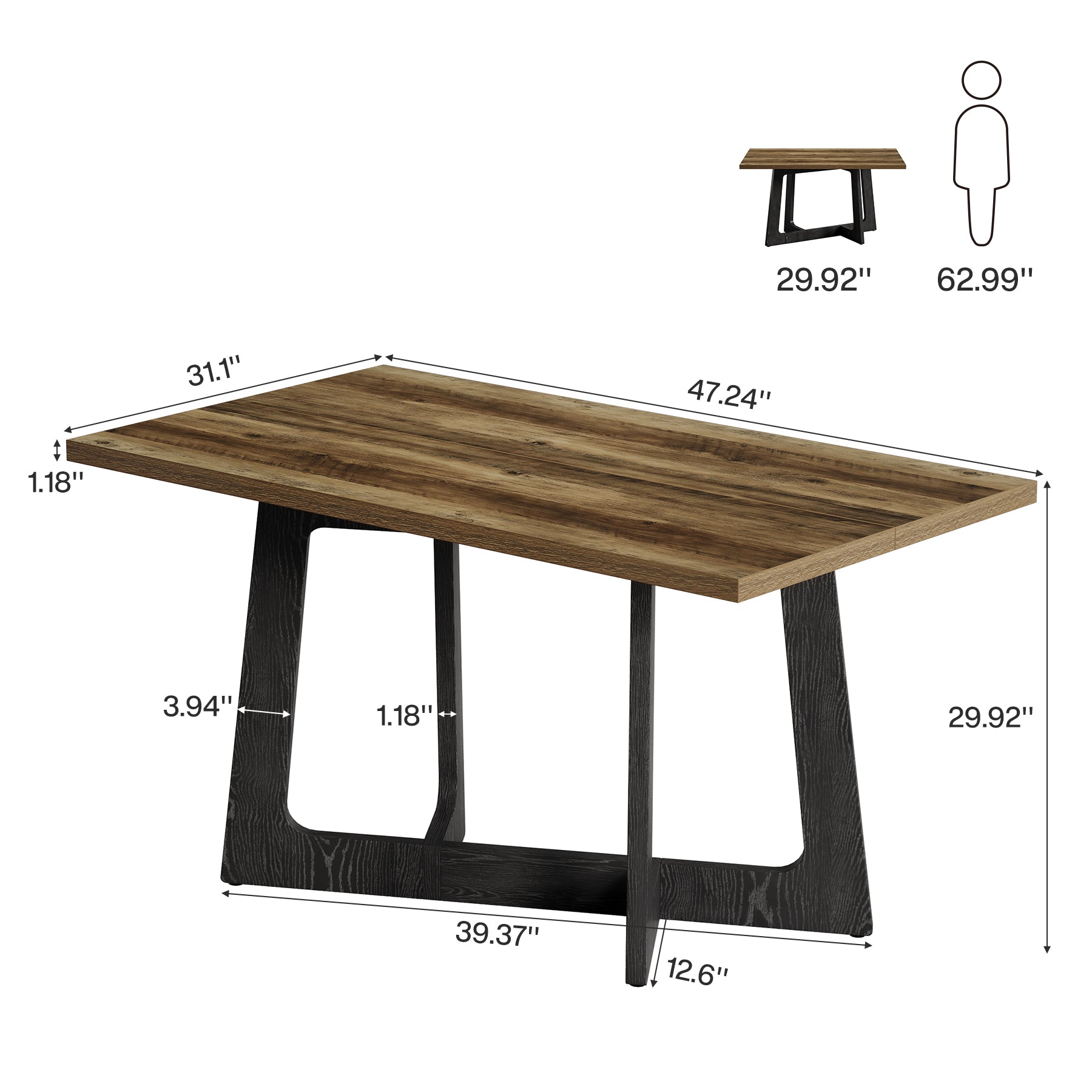 Tribesigns Tavolo da pranzo 120 x 79 cm per 2-4 persone, tavolo da cucina rustico con base robusta ideale per piccoli spazi