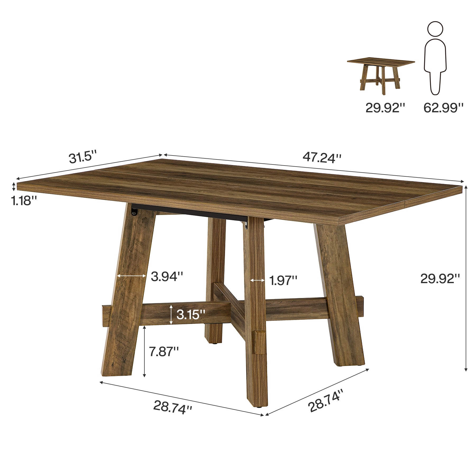 Tribesigns Tavolo da pranzo rustico da 140 cm, tavolo da cucina per 4 persone con traversa per sala da pranzo