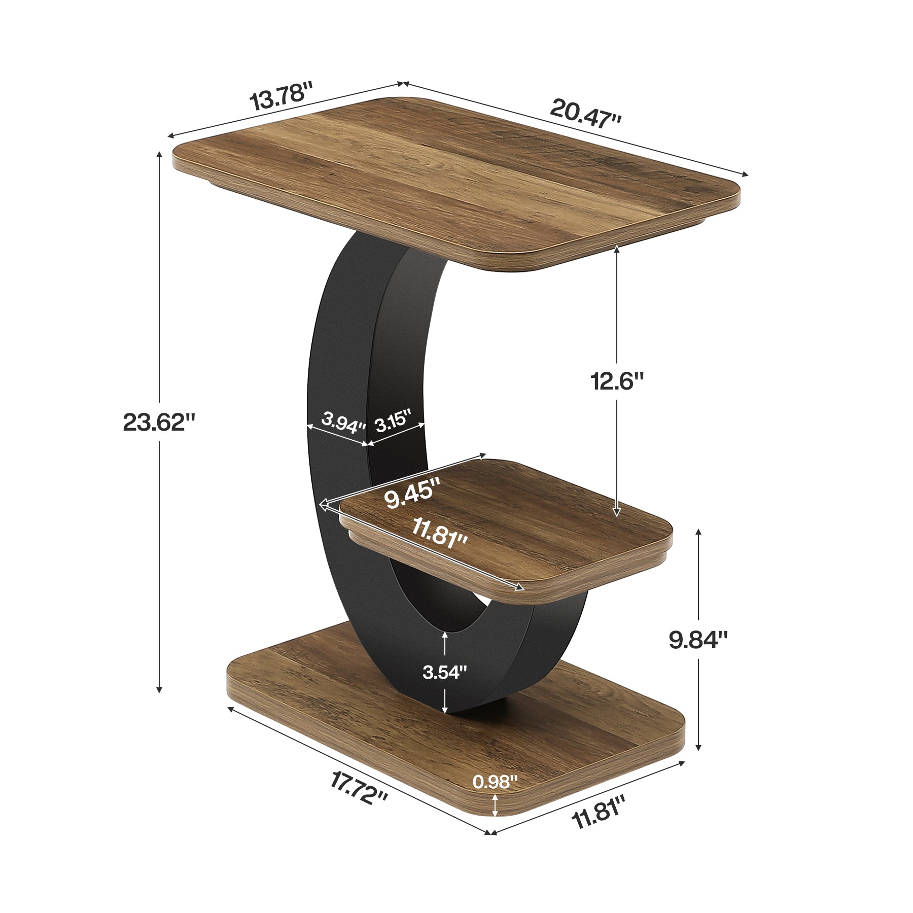 Tribesigns Tavolino laterale a 2 ripiani, tavolino stretto da divano/comodino con struttura ad arco