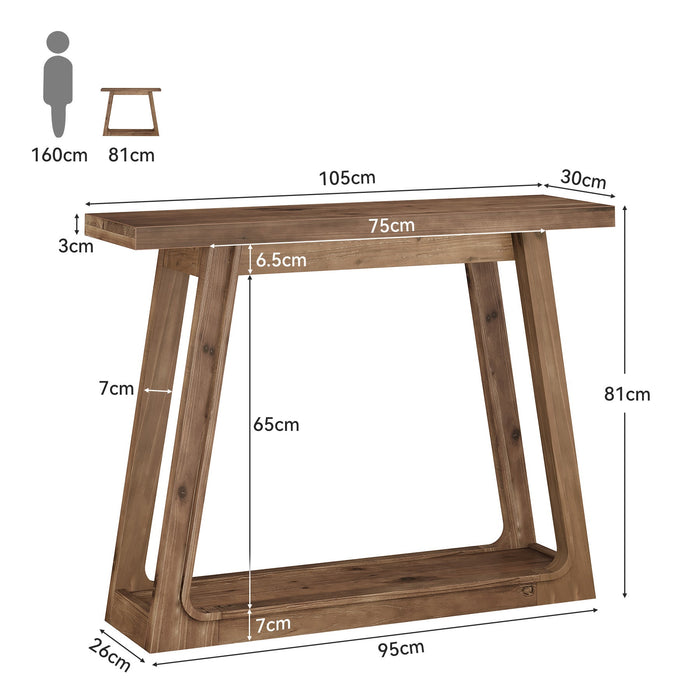 Tribesigns Consolle in legno massello da 105 cm con ripiano, tavolino da caffè a 2 livelli in stile rustico