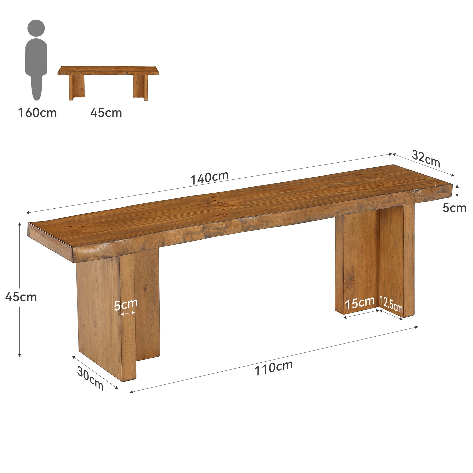 Panca Portascarpe in Legno Massello, 140 cm, per 2-3 Persone, per Ingresso e Corridoio
