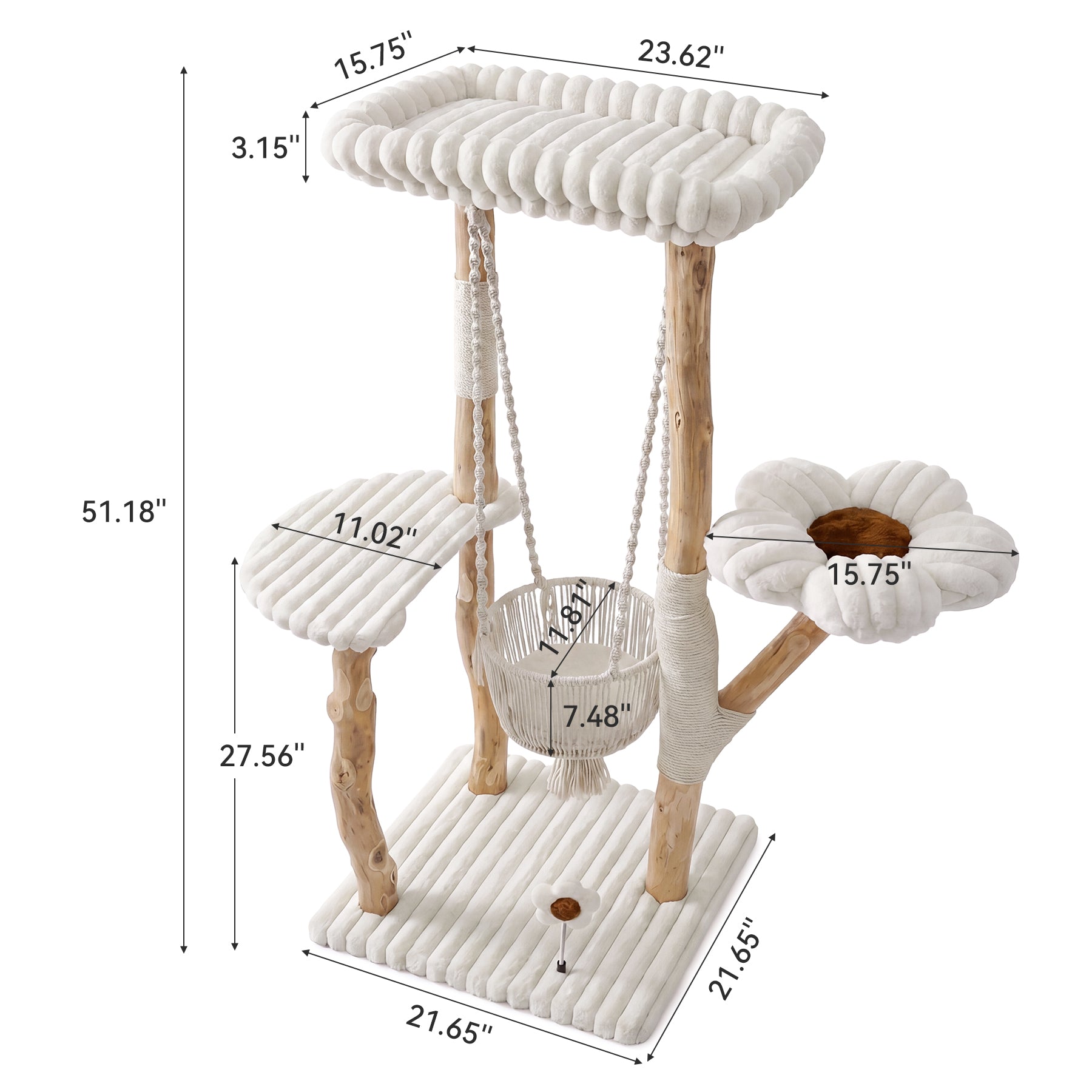Tribesigns Tiragraffi in legno massello da 130 cm con amaca, zone relax e cuscini lavabili