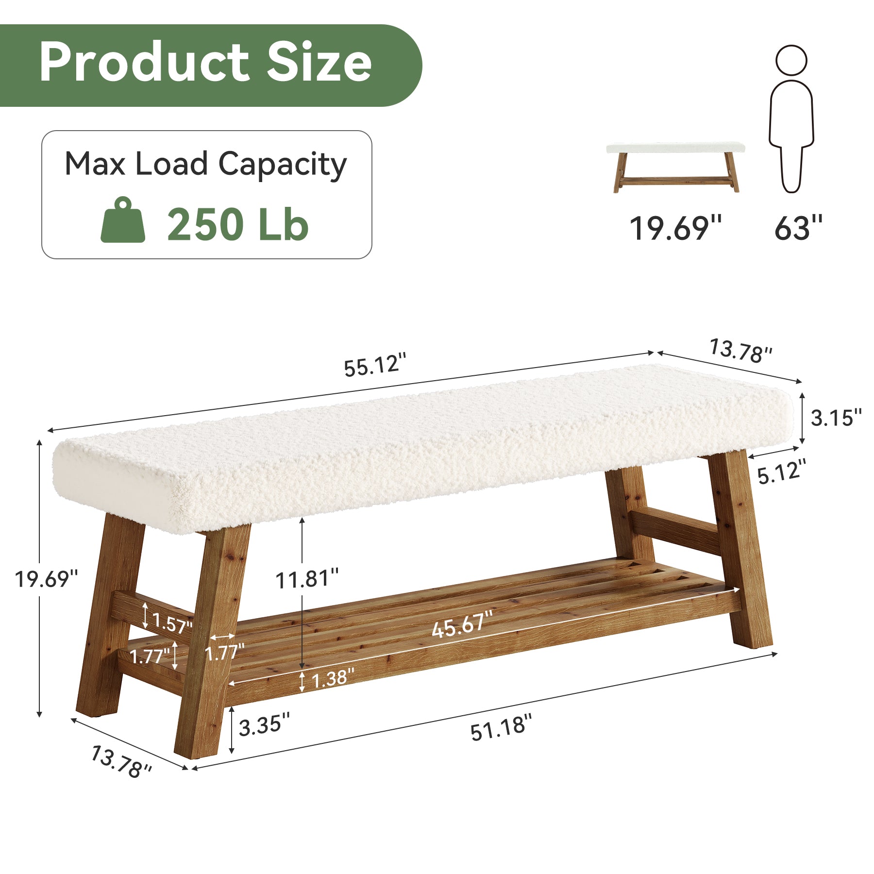 Tribesigns Panca Imbottita Portascarpe 140 cm, Panca Ingresso in Legno Massello a 2 Livelli con Ripiano