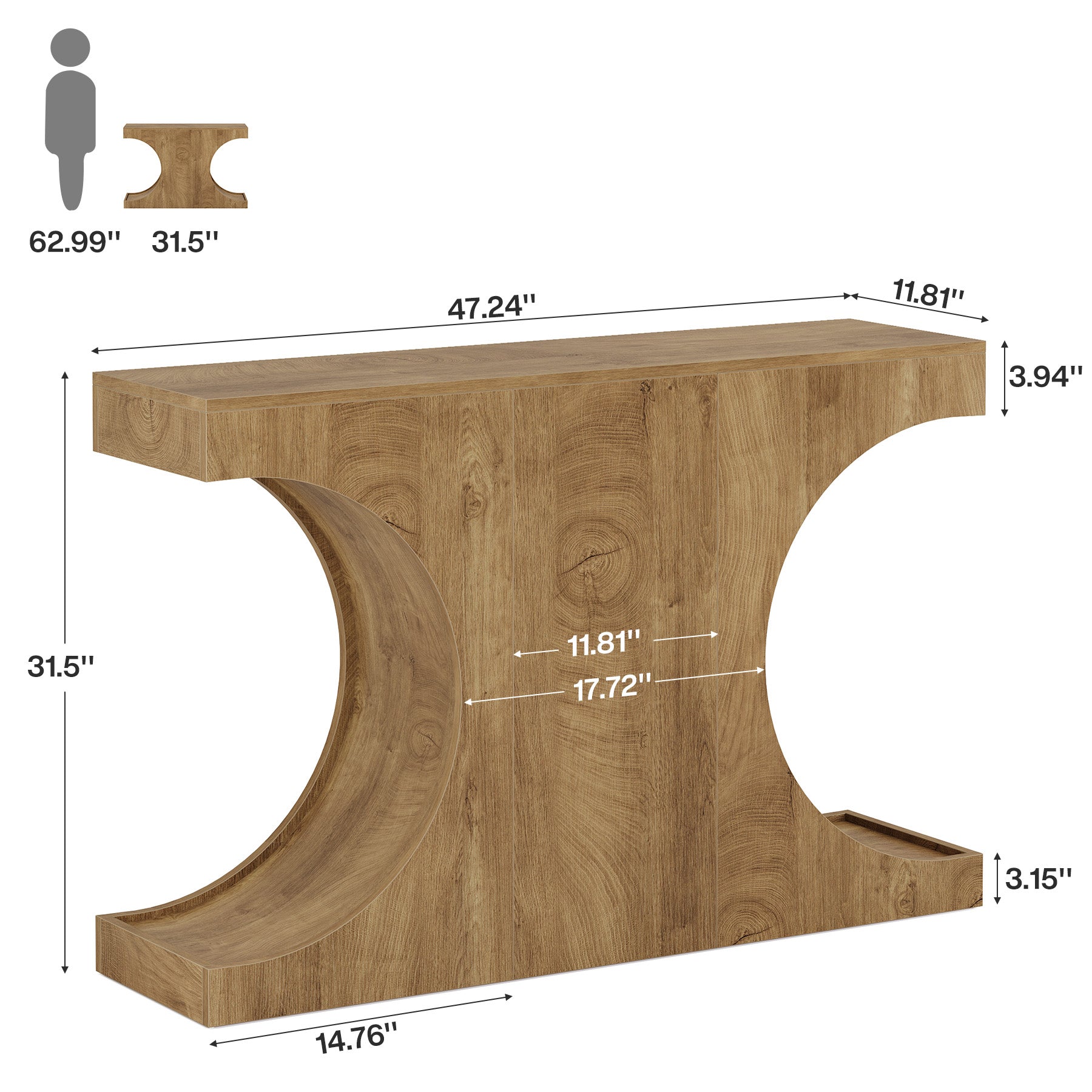 Tribesigns Tavolo da consolle da 105 cm, consolle stretto con gambe a forma di C per soggiorno