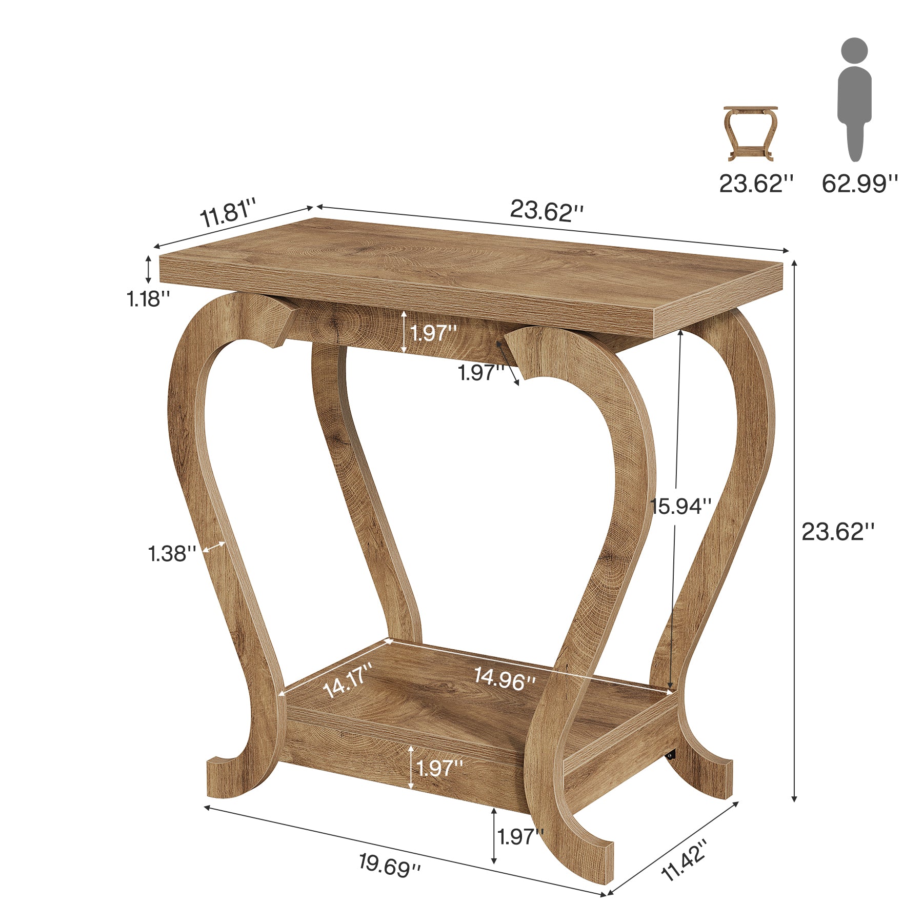 Tribesigns Tavolino da 60 cm, comodino stretto a 2 ripiani con vano portaoggetti per soggiorno
