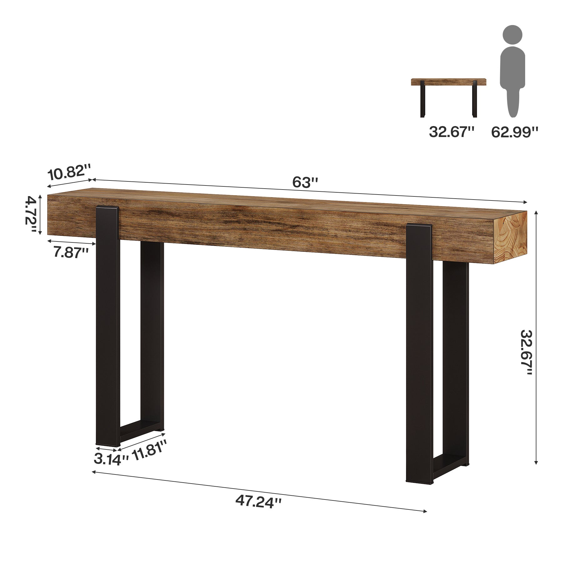 Tribesigns Consolle in legno massello, tavolino da divano con gambe in metallo (160 x 30 cm)