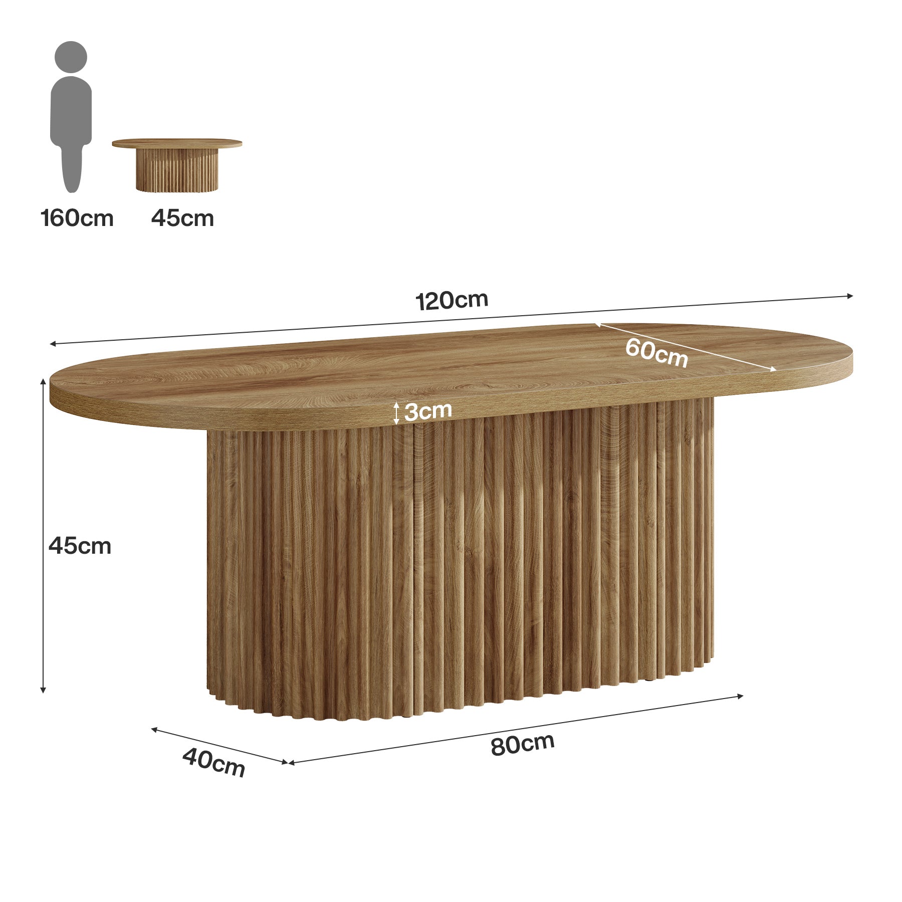 Tribesigns Tavolino ovale, 120 cm tavolino laterale con design a coste per soggiorno