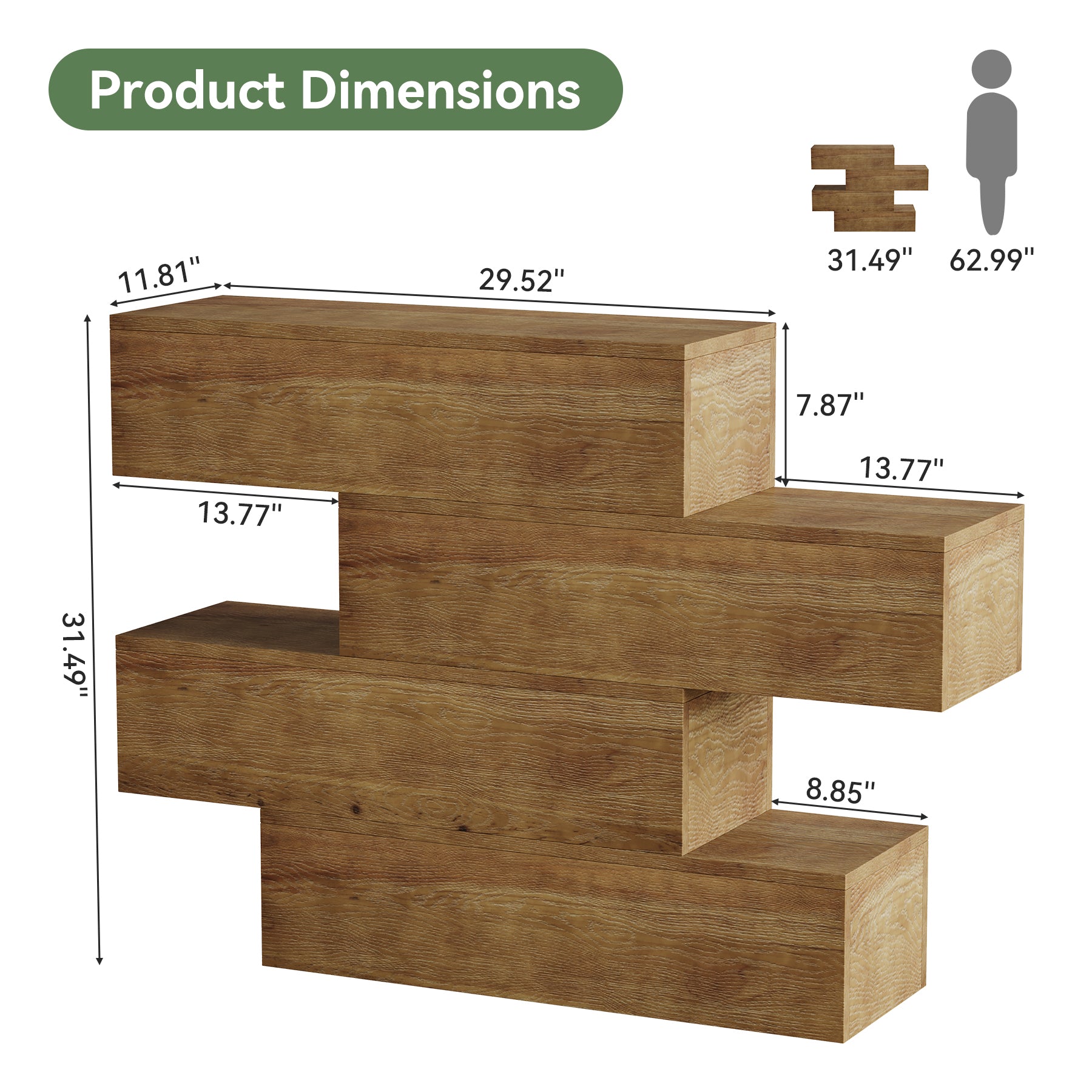 Tribesigns Consolle da 110 cm in legno massello con 4 ripiani, tavolo d'ingresso stretto in stile rustico