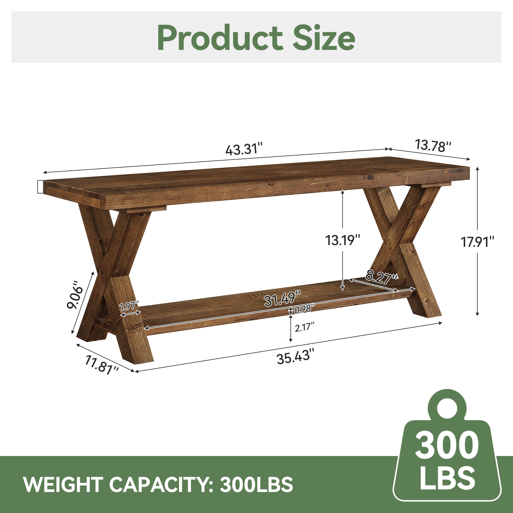 Tribesigns Panca porta scarpe in legno massello da 110 cm, Panca da ingresso in stile country