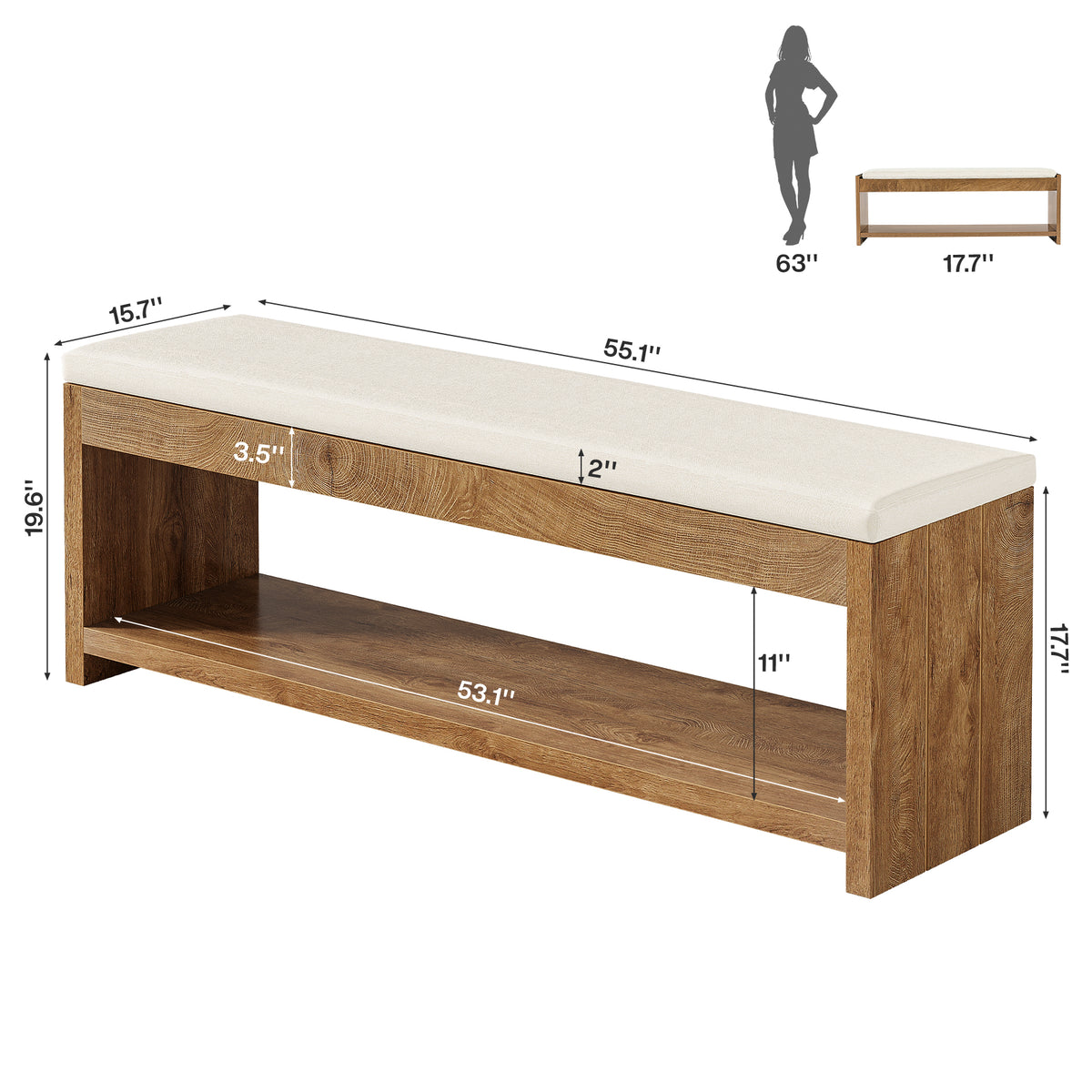 Tribesigns Panca Imbottita con Vano Portascarpe, 140 cm, per Ingresso e Corridoio