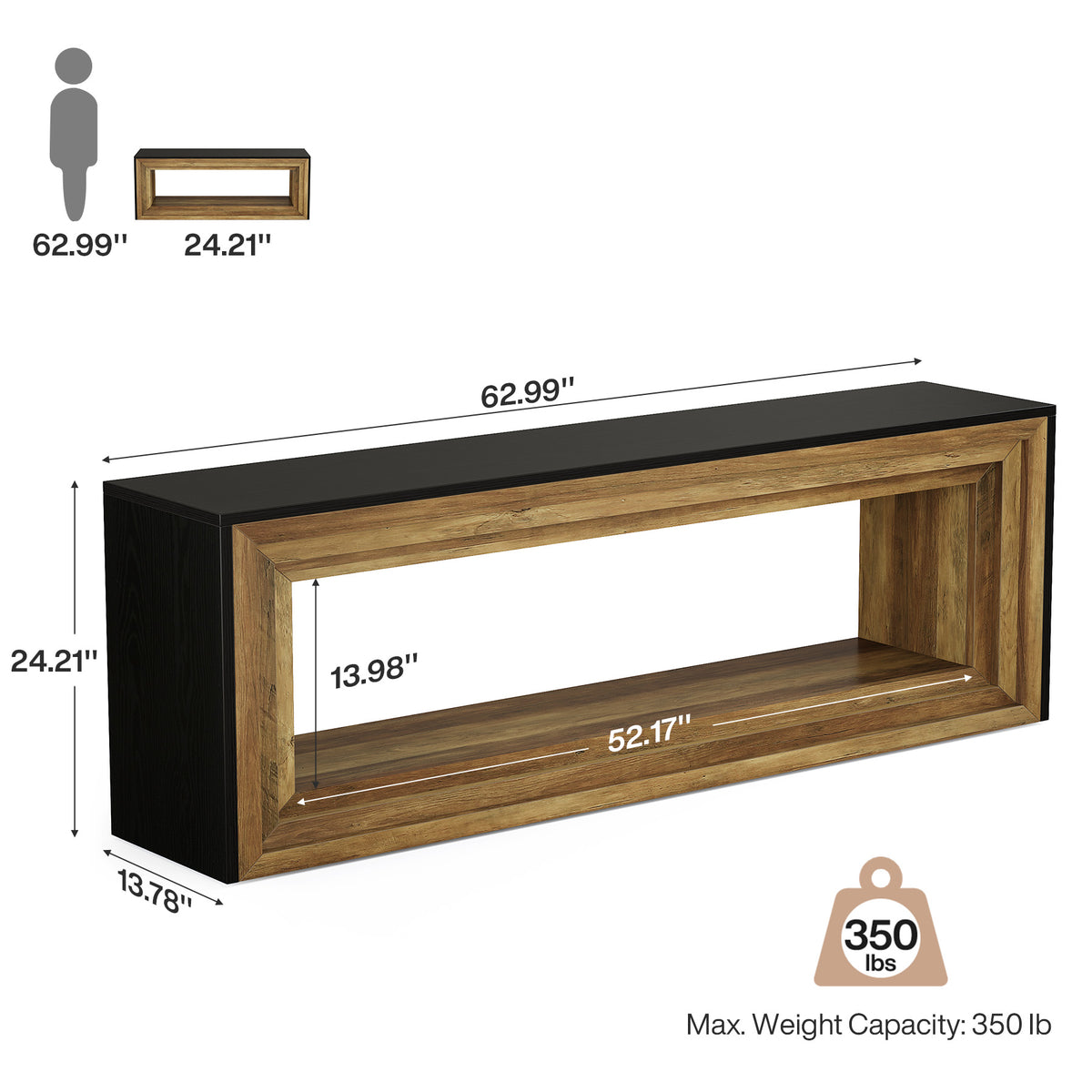 Panca Country con Vano Contenitore, 160 cm, per Ingresso, Utilizzabile come Mobile TV