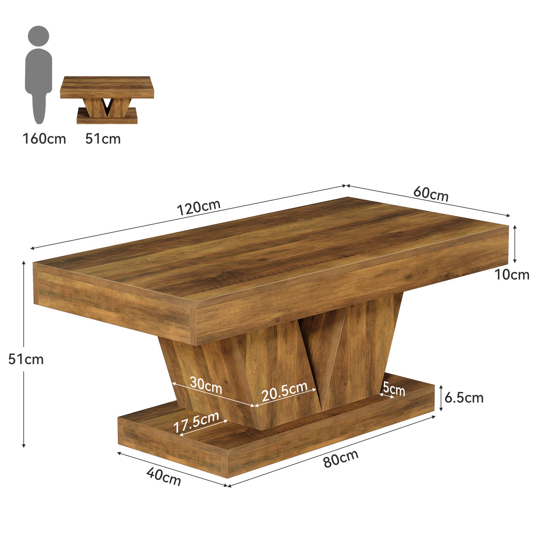 Tribesigns Tavolino rettangolare da 120 cm, tavolino centrale in stile Mid-Century con base scultorea
