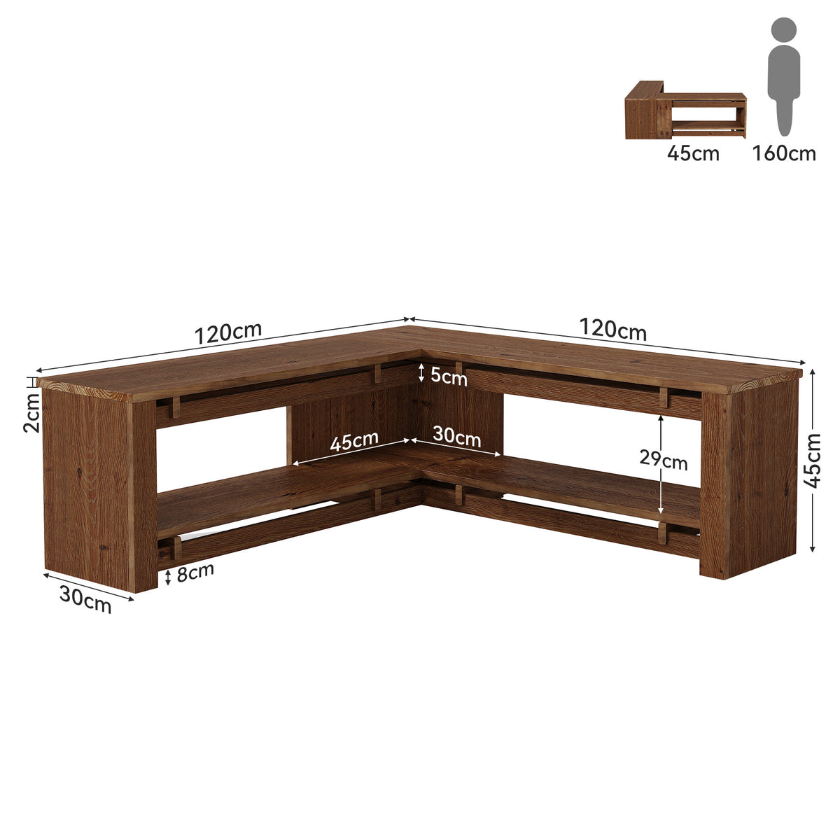 Panca Angolare a L Rustica in Legno Massello Portascarpe, 120 cm, per Ingresso