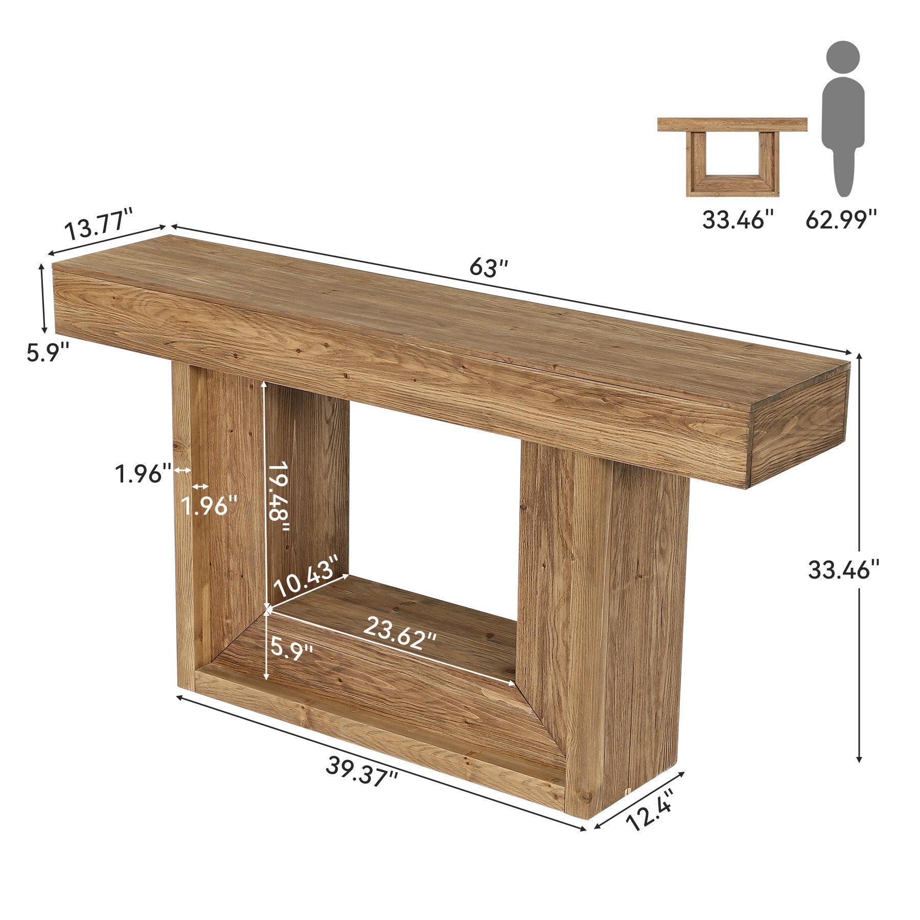 Tribesigns Tavolo da consolle, tavolino da divano in legno massello da 160 cm con robusta base a piedistallo
