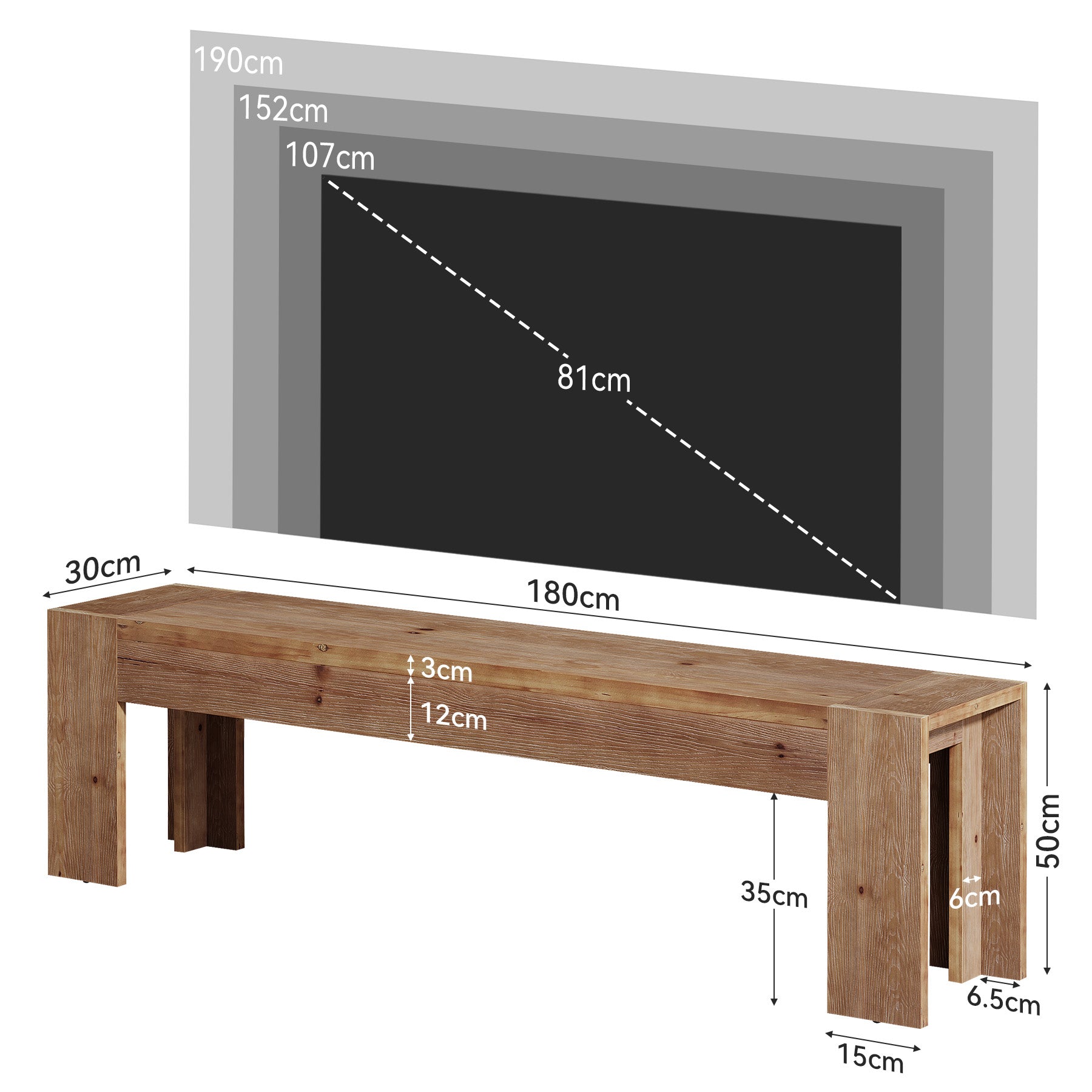 Mobile TV Country in Legno Massello, 180 cm, per Soggiorno