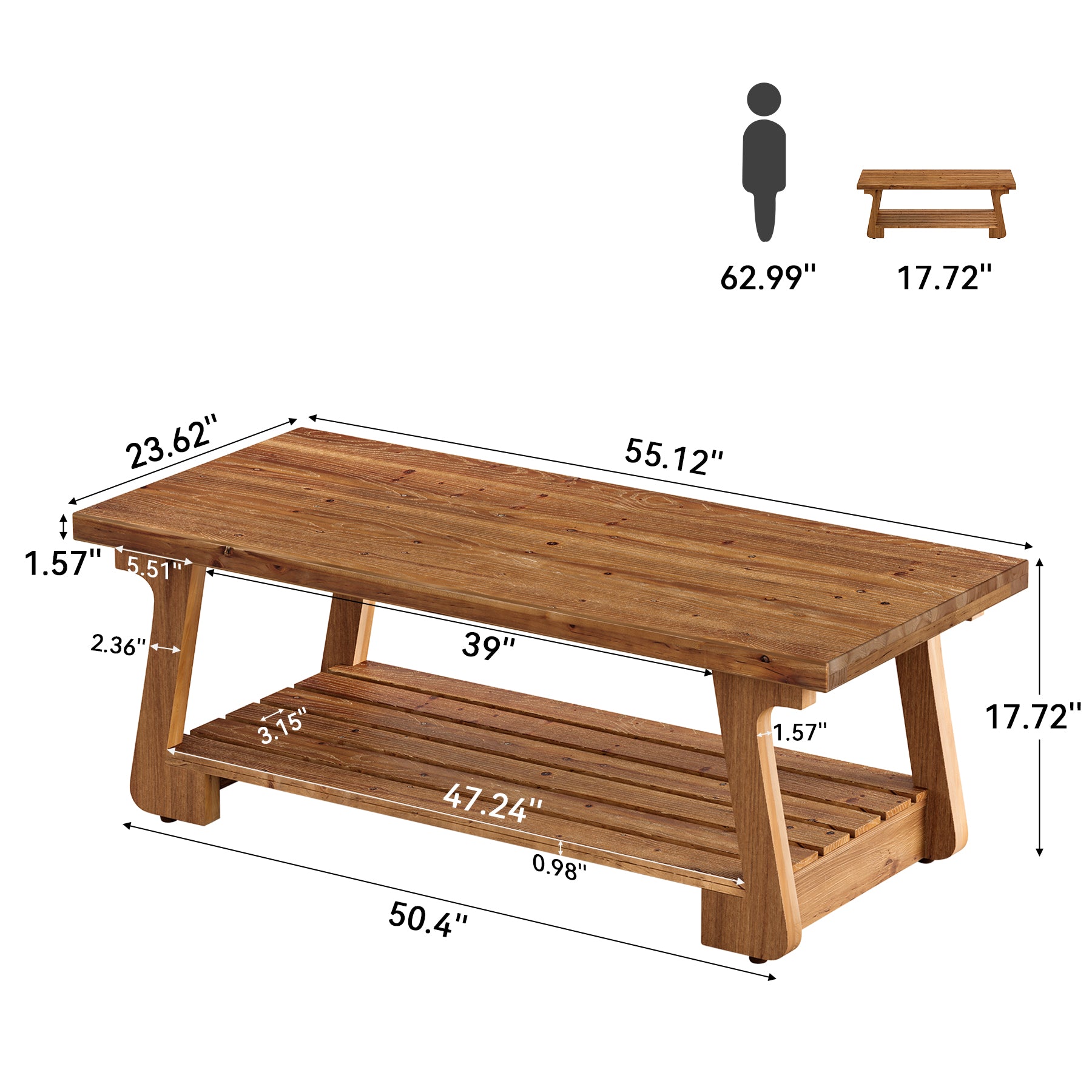 Tribesigns Tavolino da Salotto in Legno Massello a 2 Ripiani, 140 x 60 x 45 cm, per Soggiorno