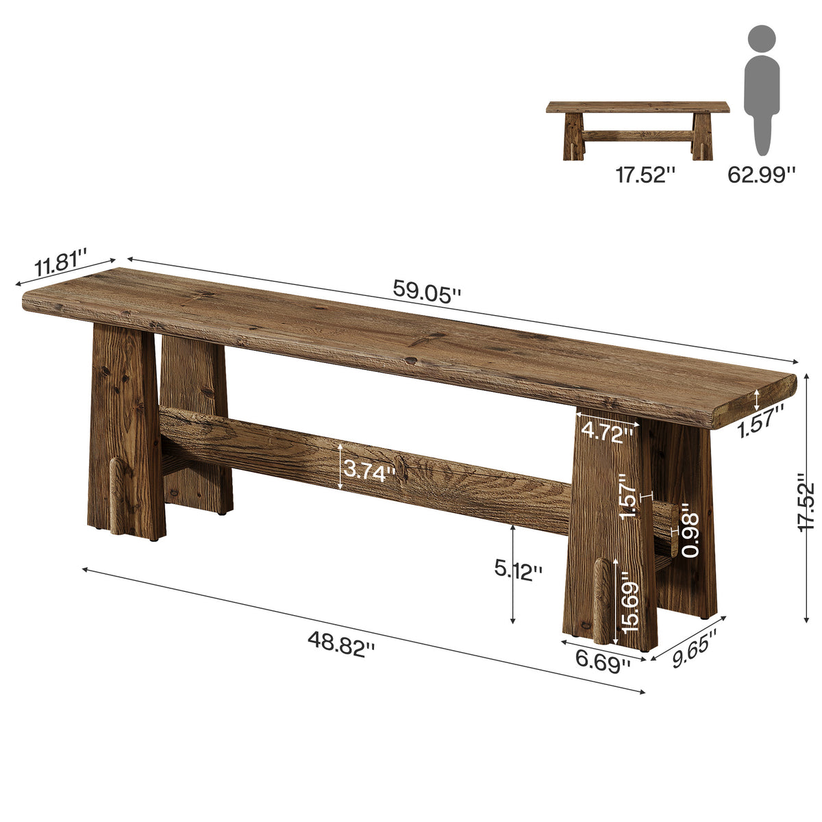 Panca Rustica in Legno Massello, 150 cm, per Ingresso