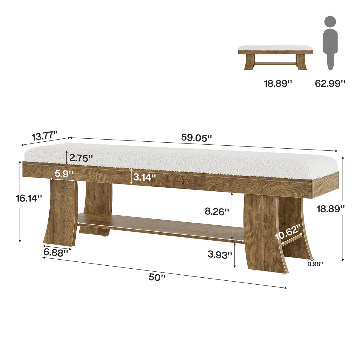 Panca Imbottita con Ripiano Portascarpe, 150 cm, per Ingresso e Corridoio