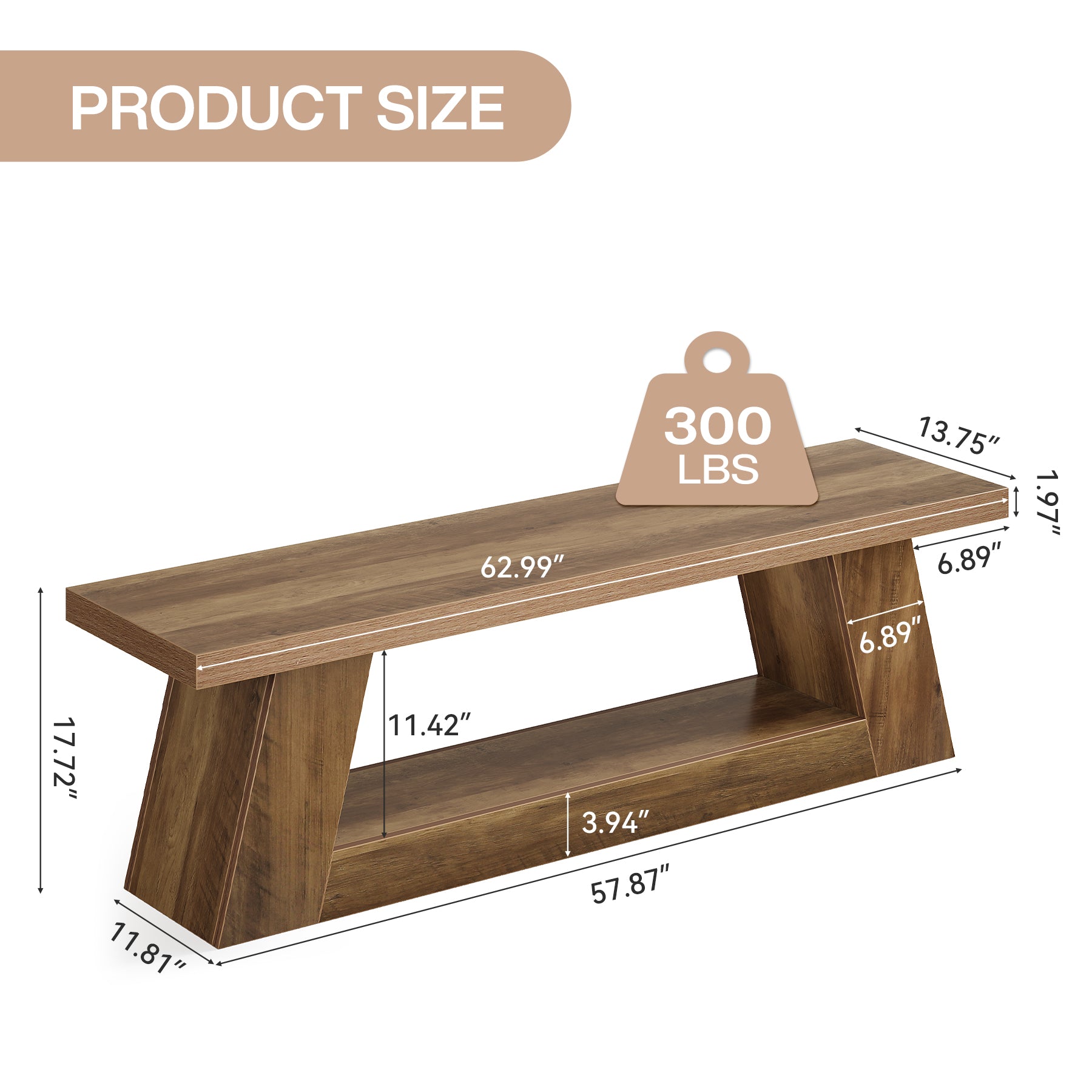 Panca d'ingresso da 160 cm, Panca da comodino in legno con 2 livelli
