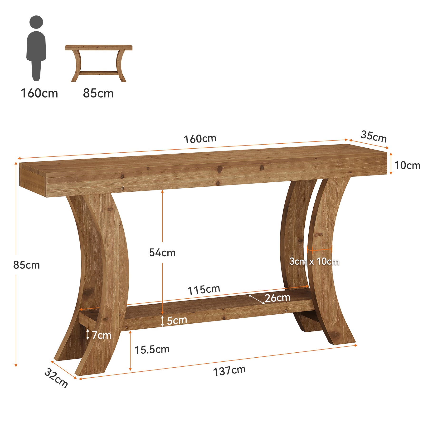 Tribesigns Consolle in legno massello, 160 cm, tavolo da ingresso con ripiano e struttura ad arco
