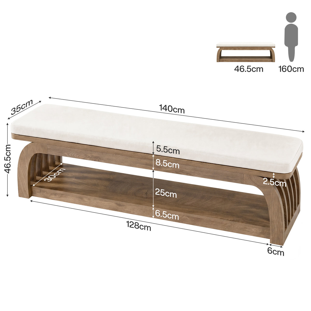 Panca Portascarpe Country Imbottita a 2 Livelli, 140 cm, per Ingresso