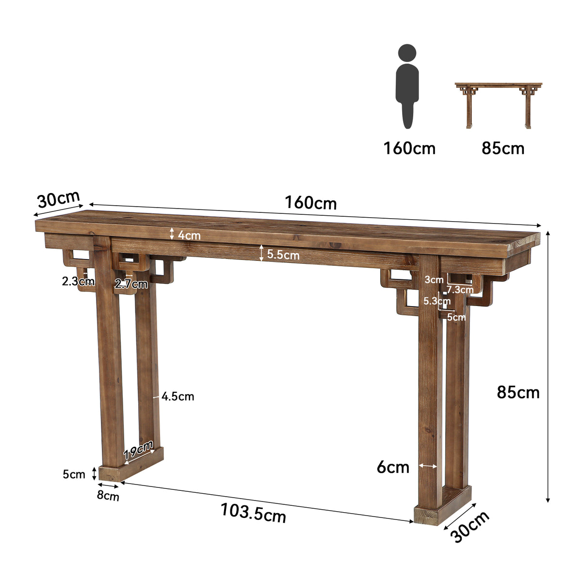 Tavolo consolle in legno massiccio, country rustico