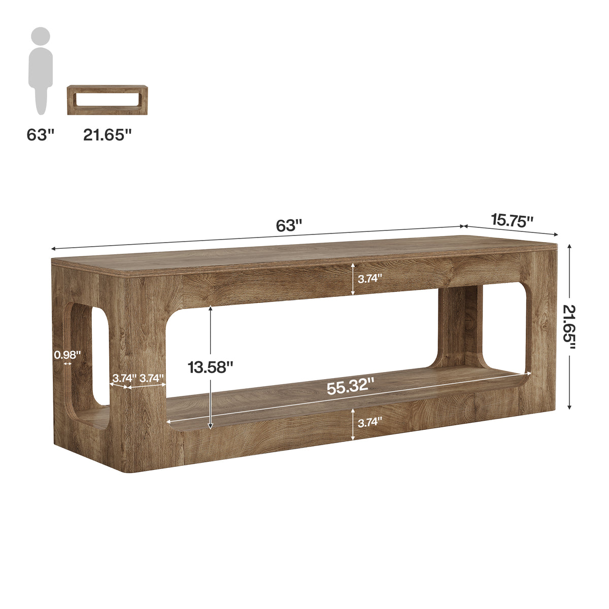 Mobile TV Country a 2 Ripiani con Decori Circolari Traforati, 160 cm, per Soggiorno
