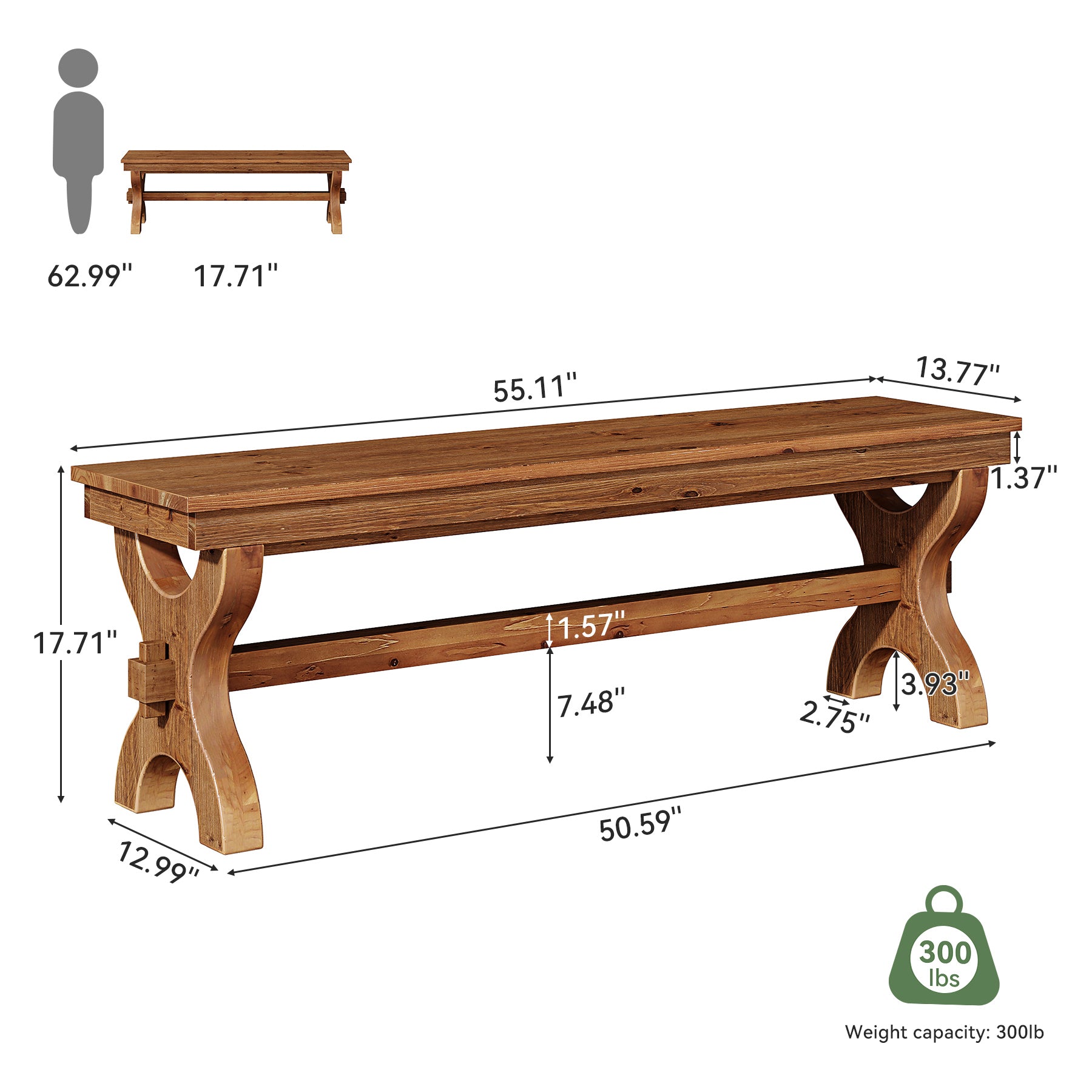 Panca Portascarpe Country in Legno Massello, 140 cm, per Ingresso e Sala da Pranzo