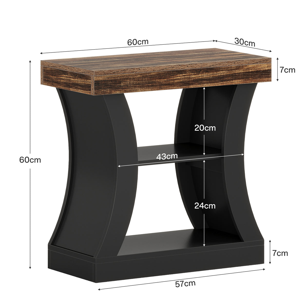 Comodino Moderno a 3 Ripiani, 60 cm, per Camera da Letto