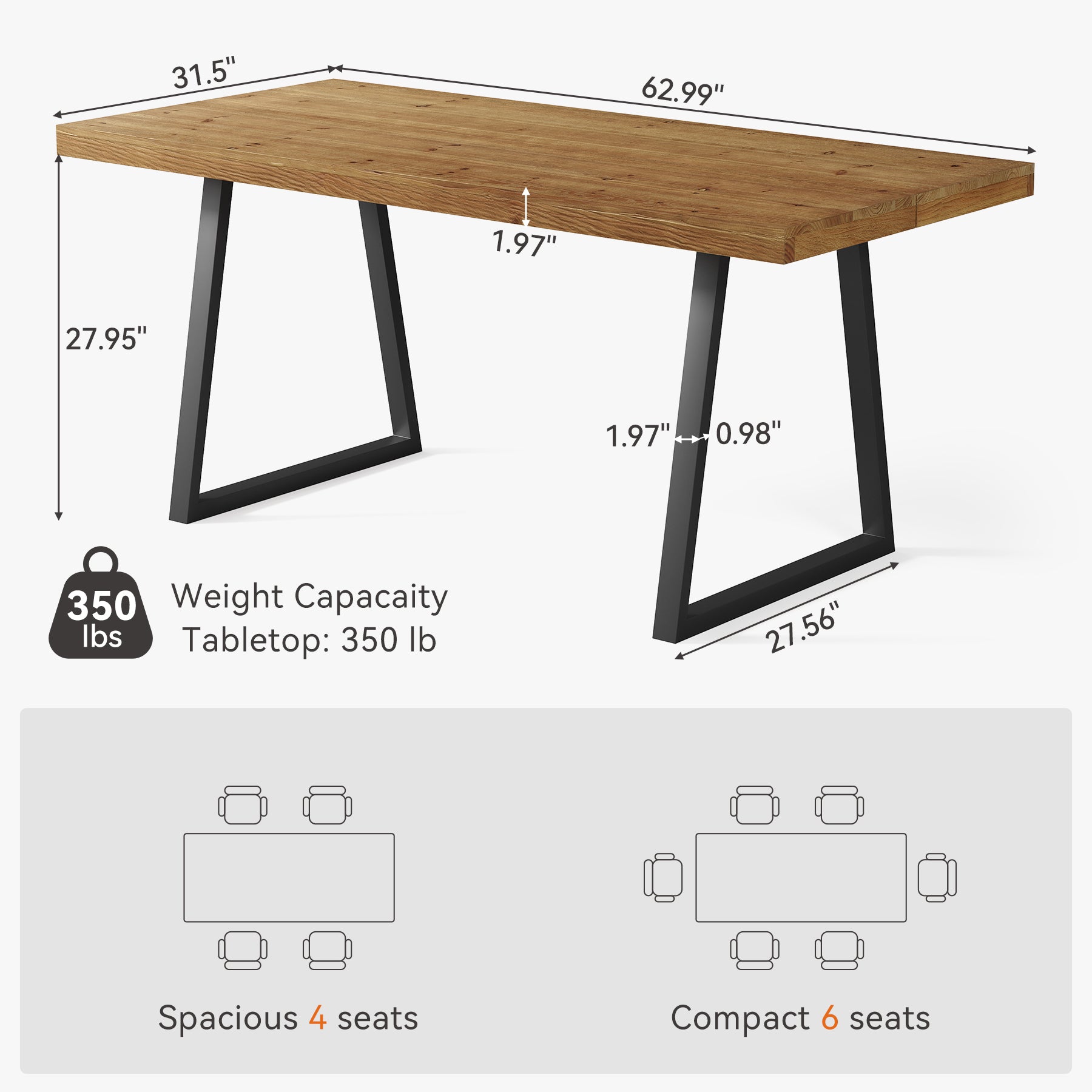Tribesigns Tavolo da pranzo da 160 cm, tavolo da cucina rettangolare per 4-6 persone