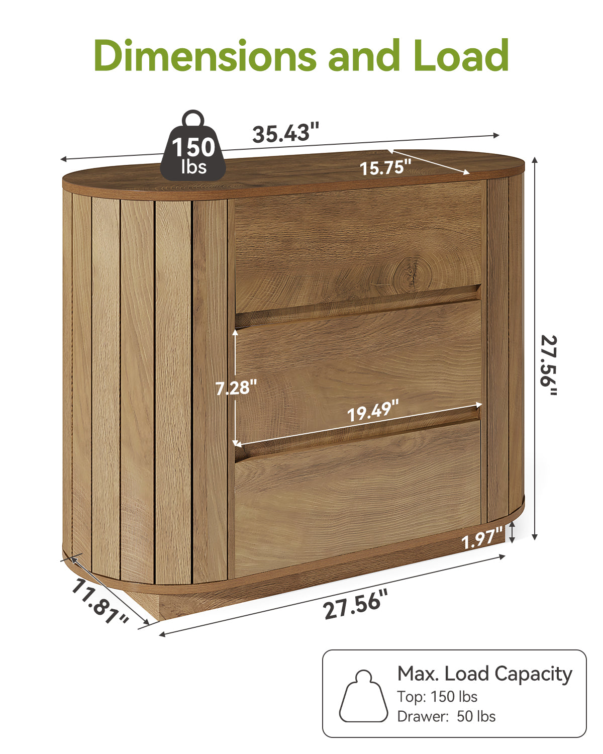 Tribesigns Credenza Moderna in Rovere con 3 Cassetti a Doghe, 90 cm, per Soggiorno